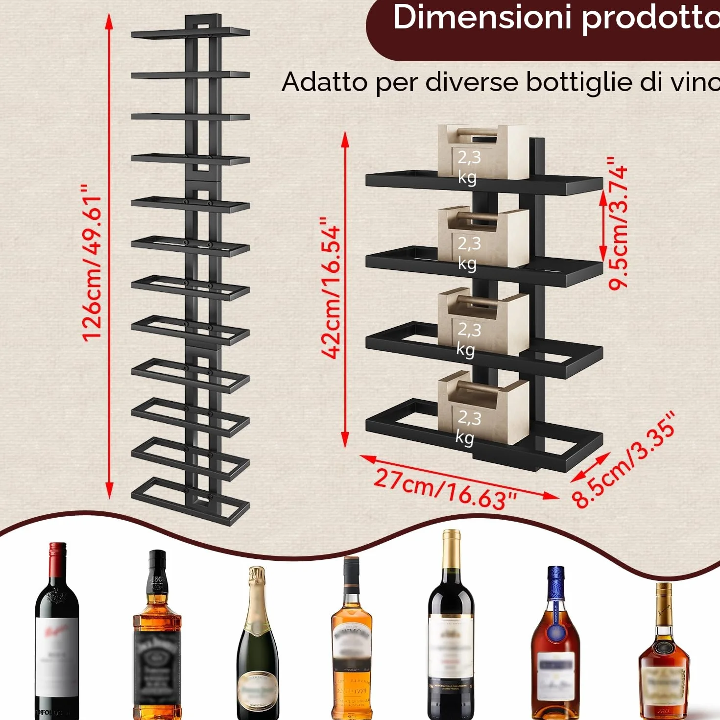 IBUYKE Porta Vino da Parete per 12 Bottiglie,Portabottiglie Vino in Metallo per Liquori, Champagne,Organizer Espositore Rimovibile fai da te per sSala da Pranzo,Bar, Cantina, Nero, TMJ909B