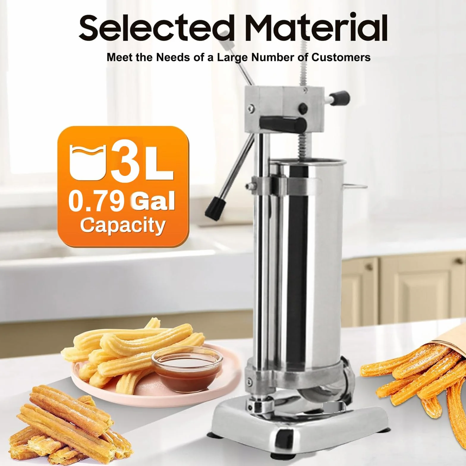 Macchina per Churro Commerciale Manuale per Ciambelle 3L con 5 Stampi, Macchina per Churrera Spagnola Verticale, Macchina per Riempire Churros Attrezzatura per Snack