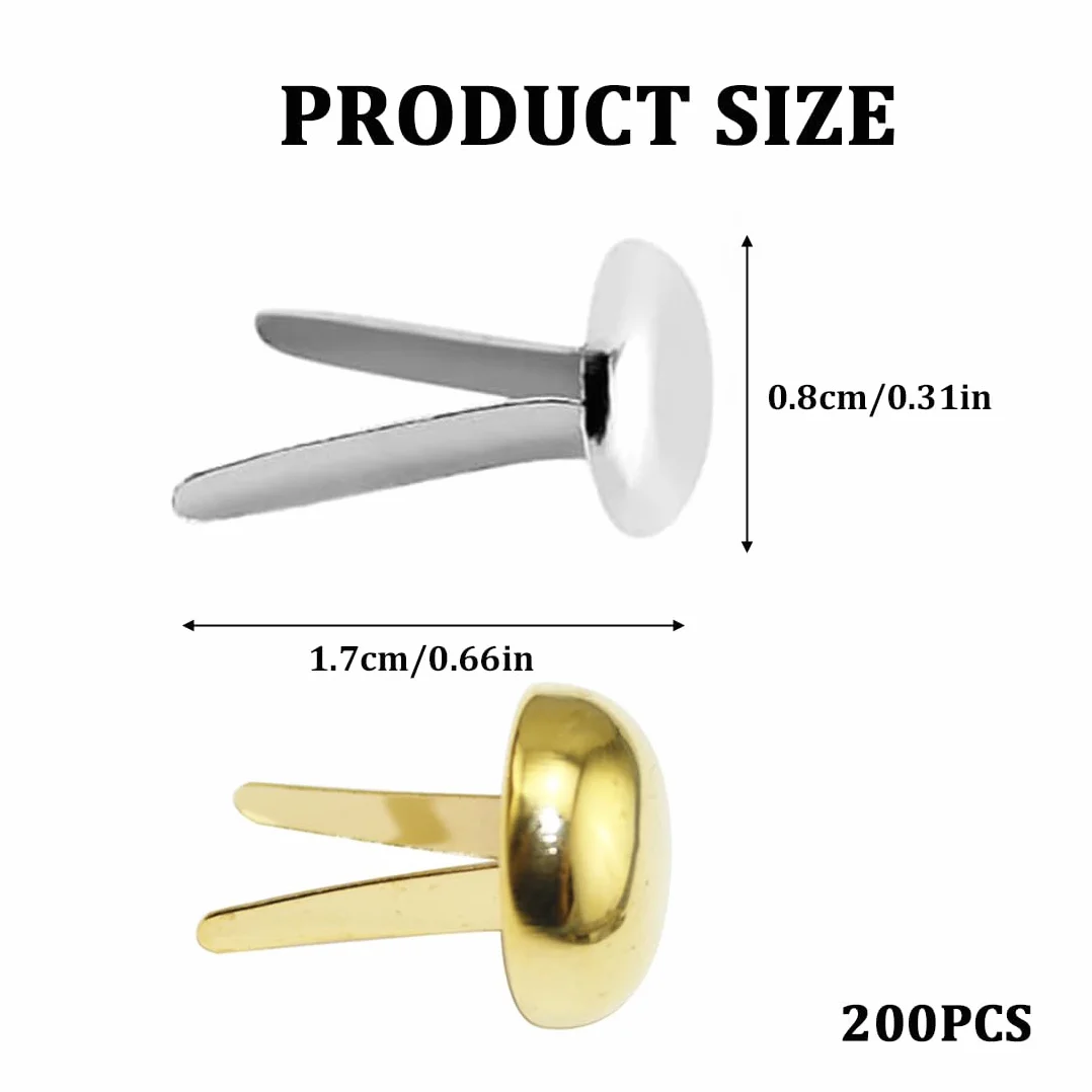 200 PCS Clip in Metallo con Punta Rotonda,di Fissaggio in Carta Dorata Mini Fermi in Ottone Tondo per lavori artistici Fai da Te,Album,Scrapbooking,DIY Carta,progetti Fai da Te