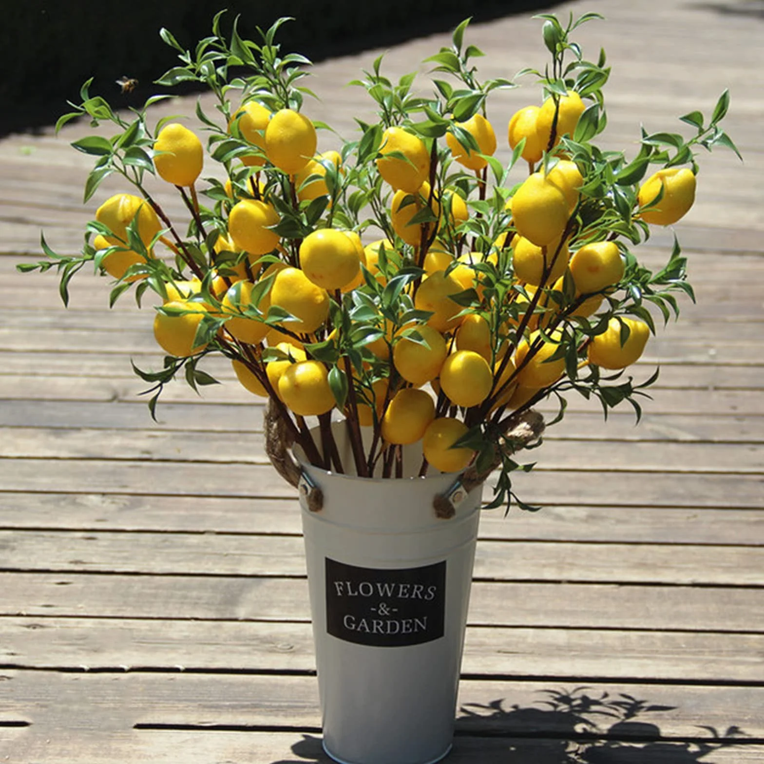 6 rami di limone artificiali 50 cm, 5 limoni finti gialli vivaci con foglie verdi, decorazione per giardino e casa