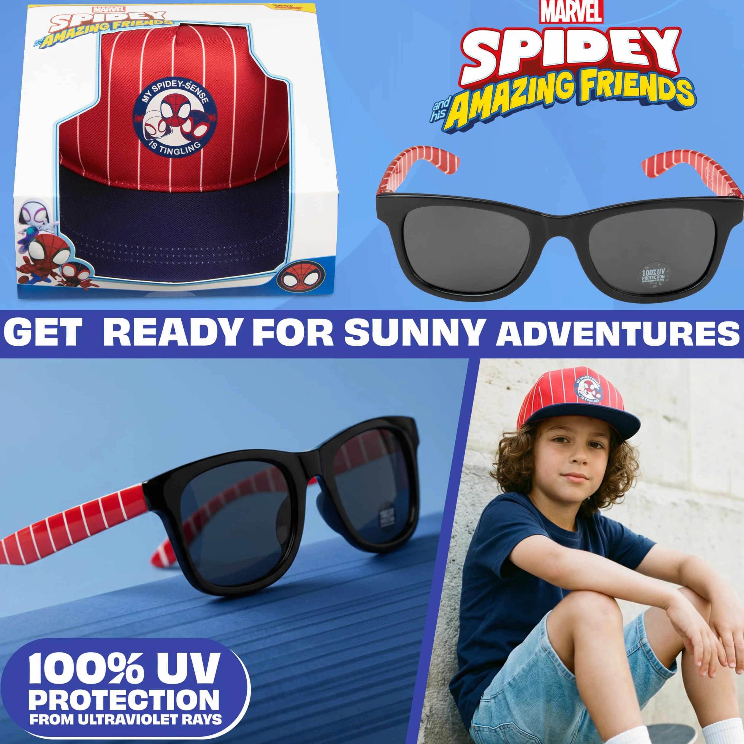 Marvel Spidey Minions Occhiali da Sole Bambino Cappello Baseball Set UV400