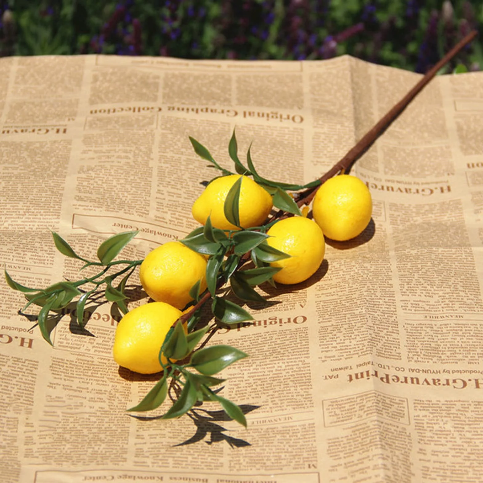6 rami di limone artificiali 50 cm, 5 limoni finti gialli vivaci con foglie verdi, decorazione per giardino e casa