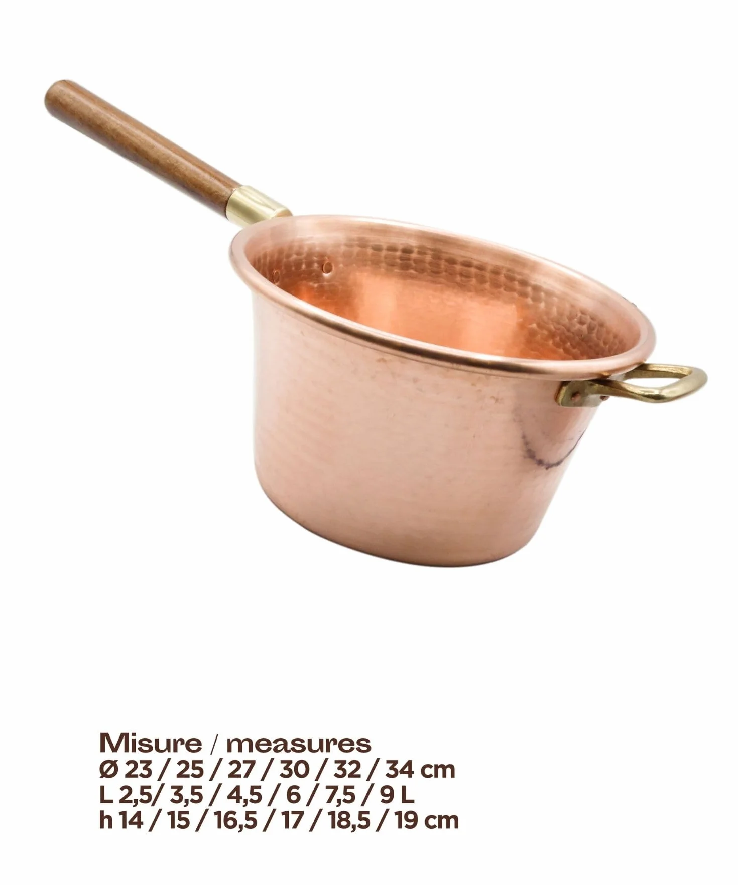 CREARTISTIC Paiolo per Polenta in Rame, 30 cm 6L - Manico Legno, 9 Persone, anche per Marmellata, Formaggi, Pentola Martellata a Mano - Made in Italy