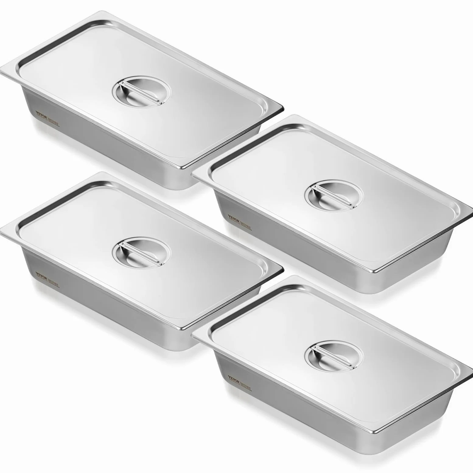 VEVOR Confezione da 4 padelle per hotel, pentole a vapore anti-inceppamento con coperchio, 0,8 mm di spessore, in acciaio inox, profondità 10,2 cm, per uso industriale e scientifico