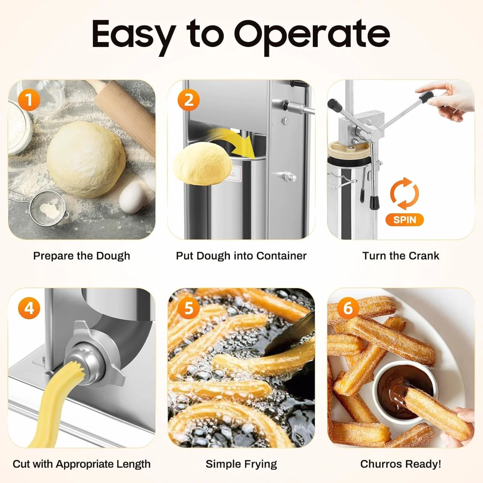 Macchina per Churro Commerciale Manuale per Ciambelle 3L con 5 Stampi, Macchina per Churrera Spagnola Verticale, Macchina per Riempire Churros Attrezzatura per Snack