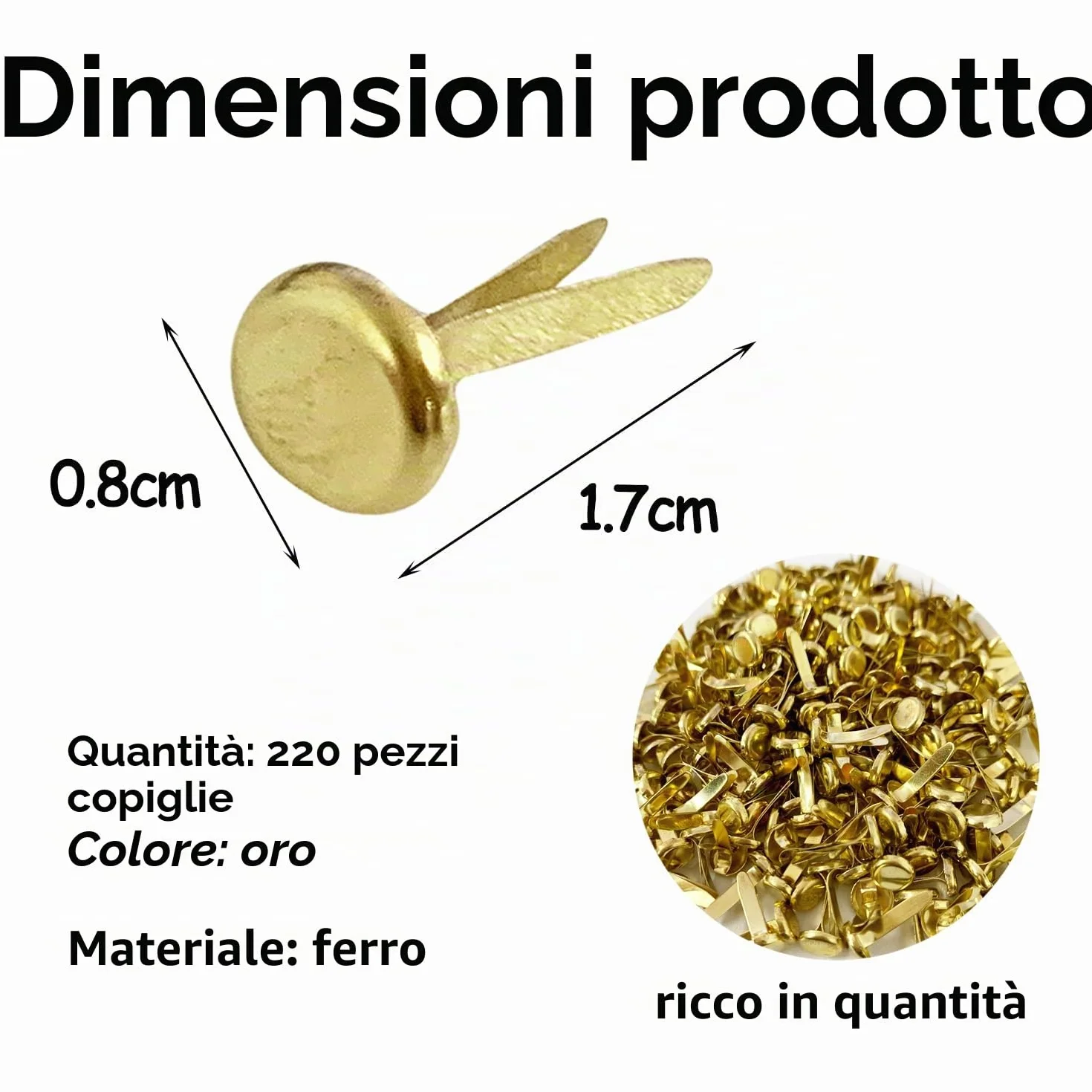 Macchina per spartiti Pin Sheet Pins 8 x 17 mm, spilli divisi dorati, chiodi a testa tonda, 220 pezzi per scrapbooking