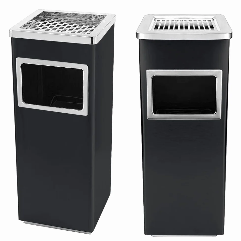 HUOLE Pattumiera con Posacenere Acciaio Inox Contenitore Cestino Design Elegante Funzionale Raffinato Inserti Rimovibili Robusto Capacità - Nero (2pz) 30 * 24 * 60 cm - 48 l