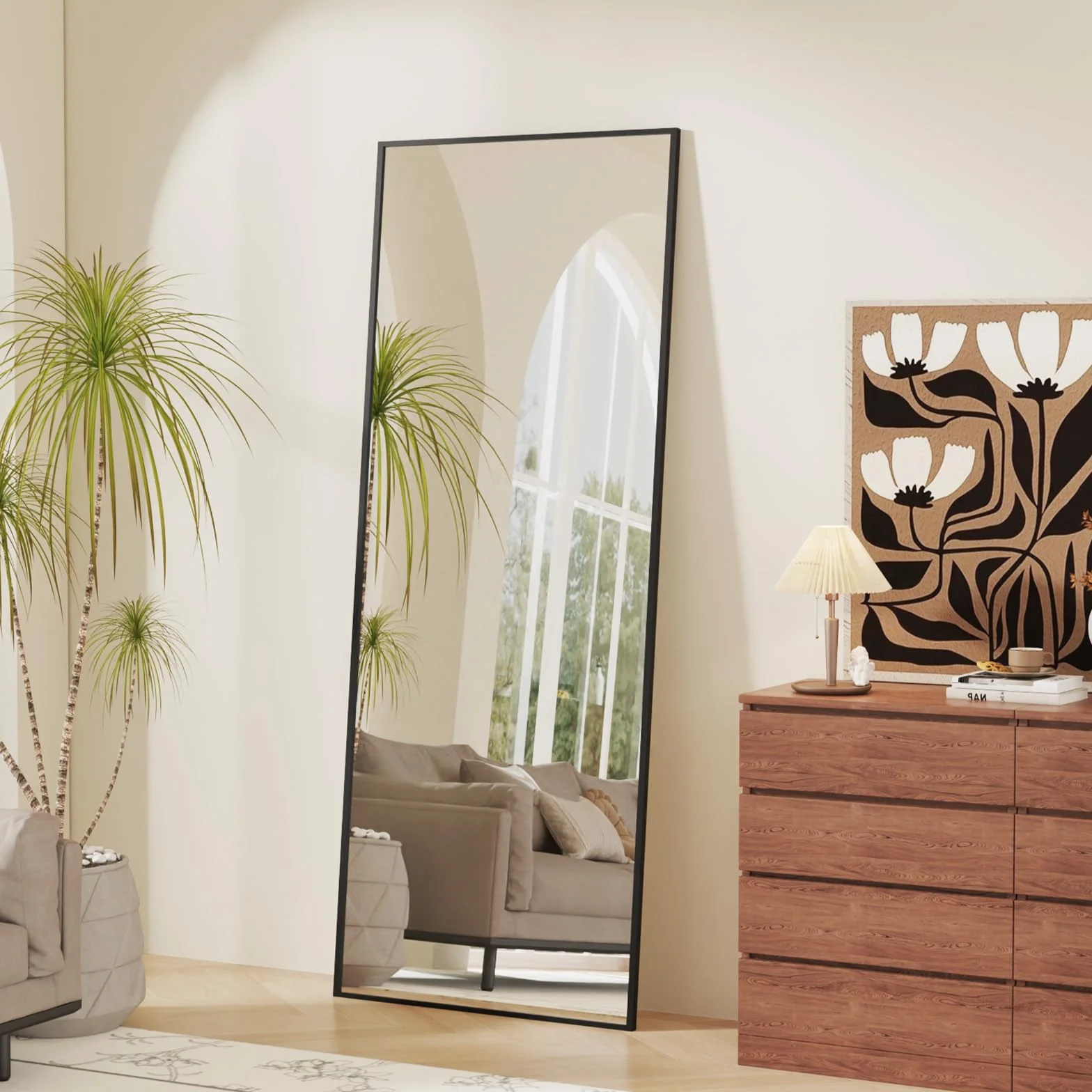 161 x 52 cm Specchio da Terra, Specchio a Figura Intera Rettangolare, Cornice in Lega di Alluminio, Specchio da Parete per Soggiorno, Camera da letto