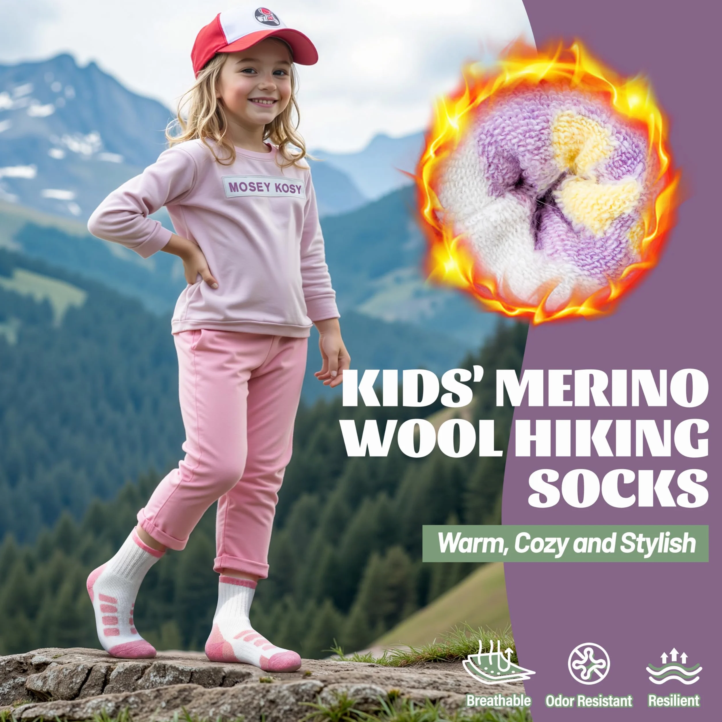 MOSEY KOSY 6 Paia Calzini Bambini Lana Merino per Camminare Ragazzi Ragazze Neonati Inverno Termici Spessi Caldi Imbottiti Calzini Crew da Escursionismo