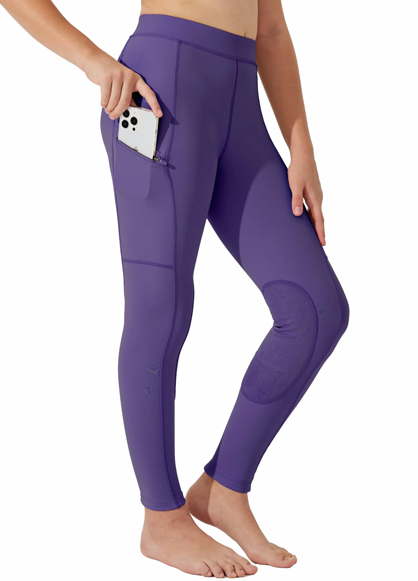 WILLIT Pantaloni da equitazione per bambini, inserti al ginocchio, estivi, traspiranti, elastici con tasche