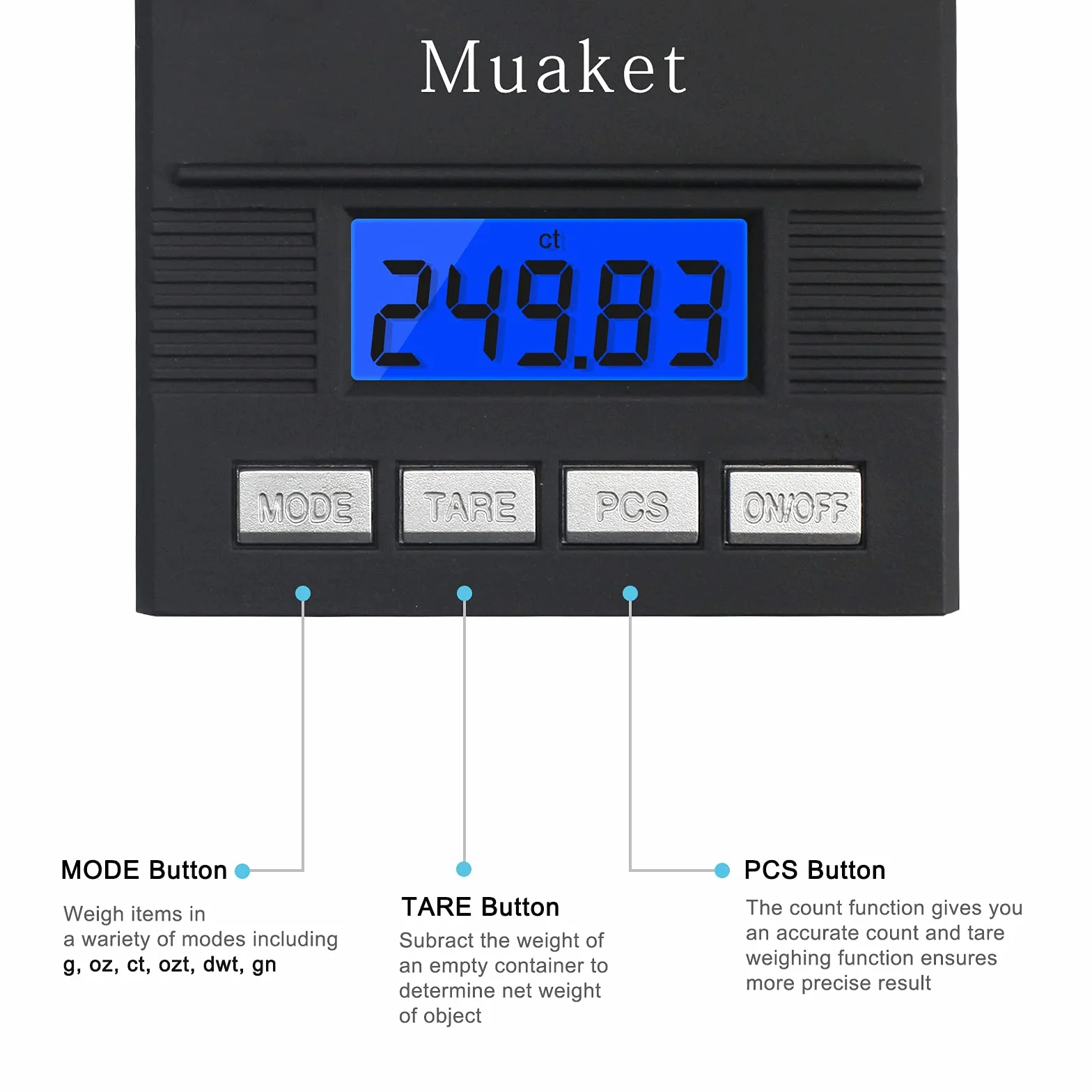 Bilancia Digitale 0,001g/50g, Muaket Precisione Cucina, Milligrammi con Display LCD, Scale con Funzione Tare, Calibrazione Pesi, Piatto di Pesata e 2 x Batterie