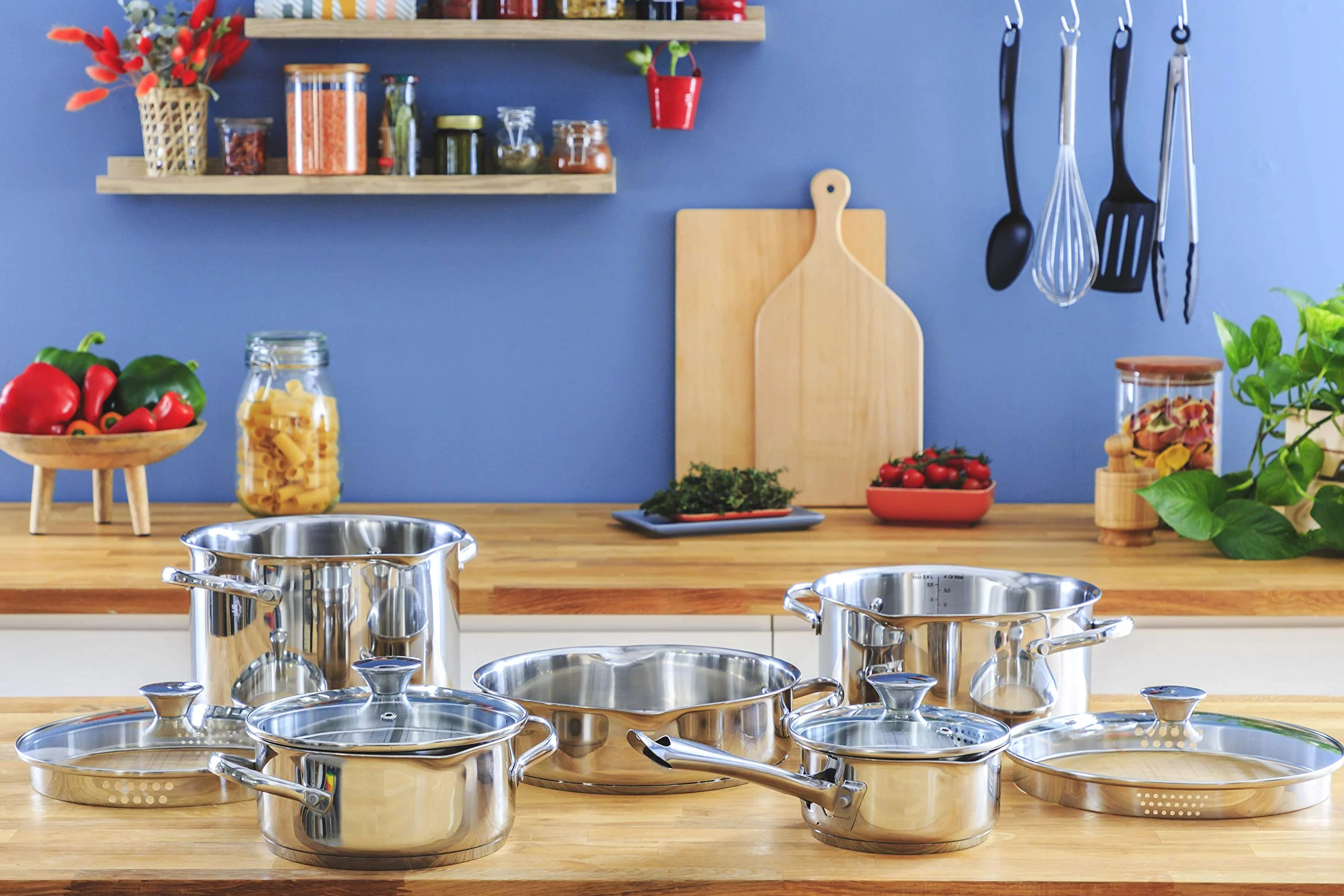 Lagostina Set Smart, Batteria Di Pentole Per Induzione, Acciaio Inossidabile, Grigio, 9 Pezzi & Giada Set Posate Per 6 Persone, Acciaio Inox 18/10, 24 Pezzi