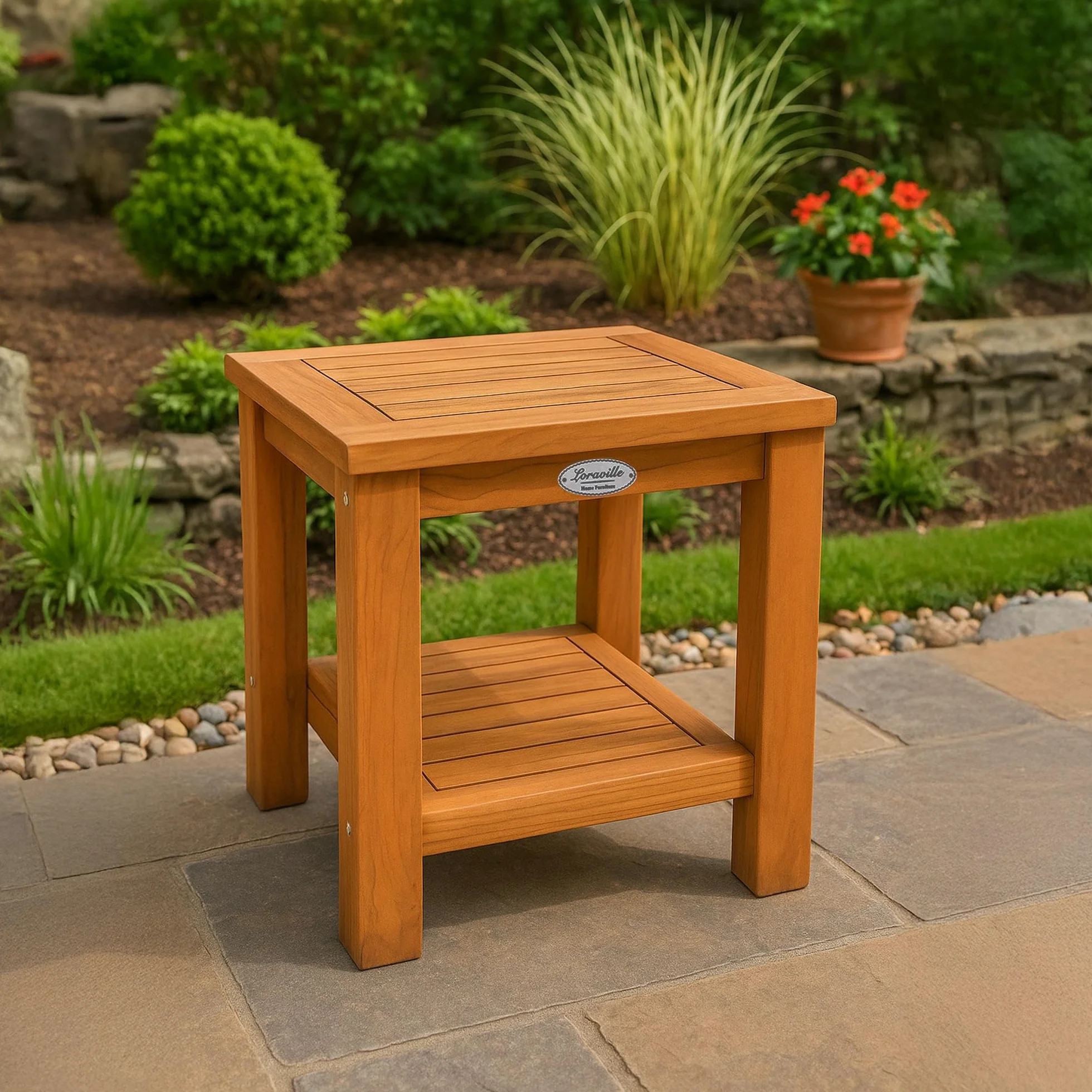 CLP Tavolino da Esterno Keaton in Teak, Tavolo da Giardino Resistente alle intemperie con Due Ripiani, Tavolo in Teak per Giardino, Colore:Teak