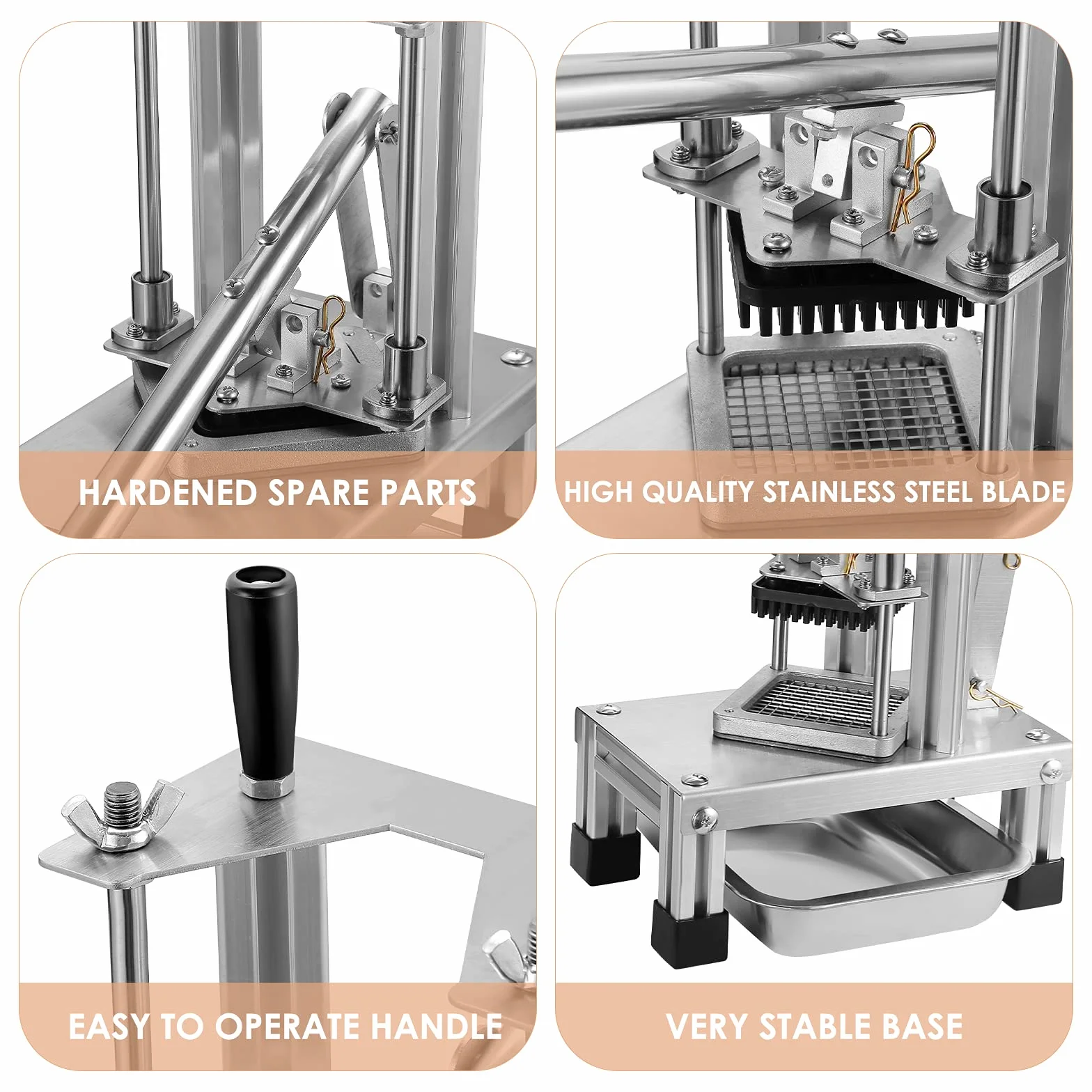 Commerciali Taglierina per Patatine Fritte con 3 Lame di Ricambio, 1/2'', 1/4" e 3/8" Lama Tritatutto Easy Dicer Tagliapatate al Limone per Patatine Fritte Maniglia estesa