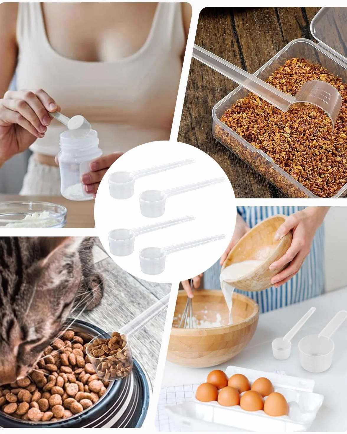 4 Pezzi Cucchiai Dosatori Trasparente in Plastica, Cucchiaio Dosatore 2g,3g,4g,5g, Grammi Misurino Misuratore di Proteine ​​del Caffè in Polvere, per Misure Sperimentali in Cucina