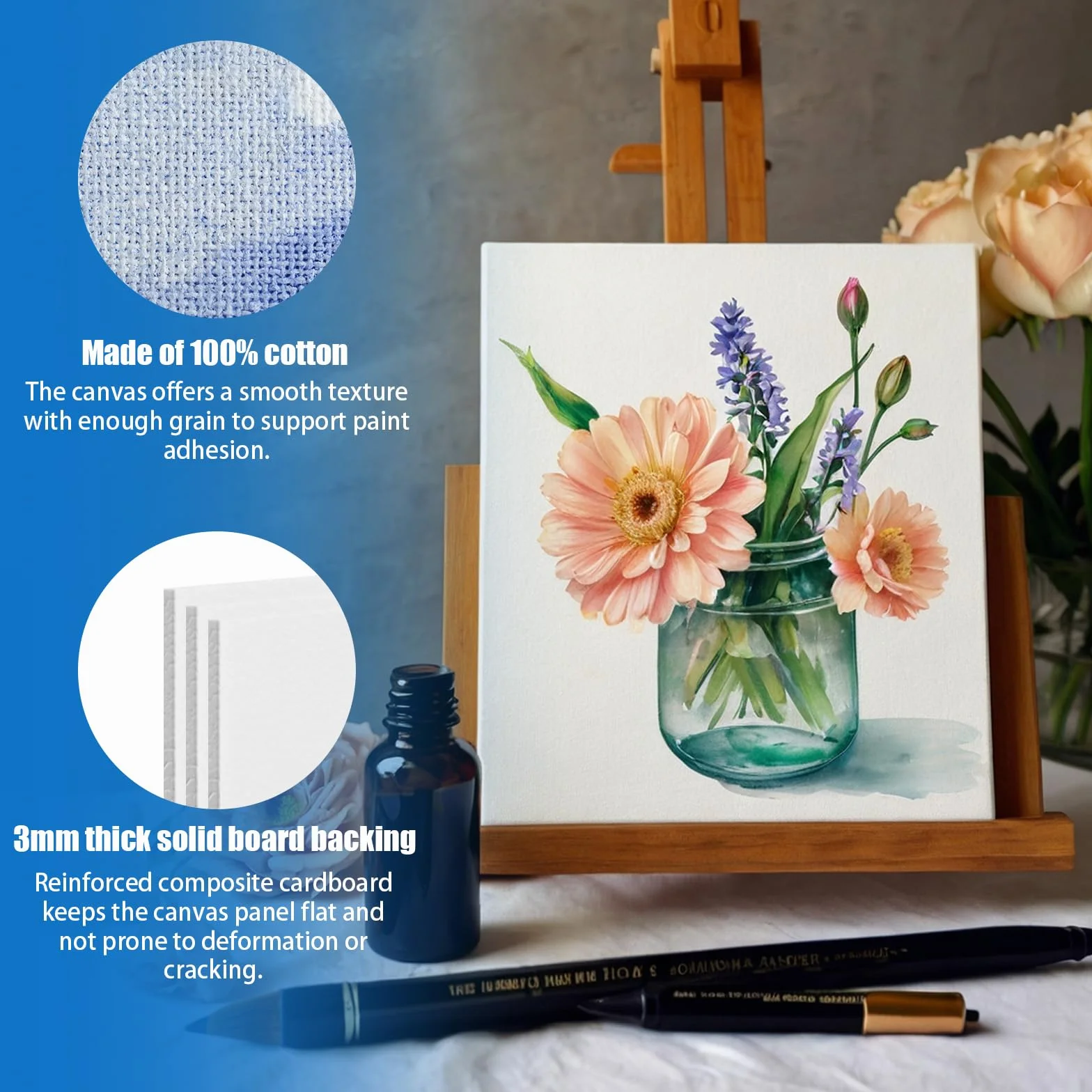 9 Pcs Tela per Dipingere, Tele Dipingere Cotone 100%, Tele Intelaiate per Dipingere, Cartone Telato, Tavola Tela Bianca, Pittura Prestirate Telati per Principianti, Artisti e Studenti