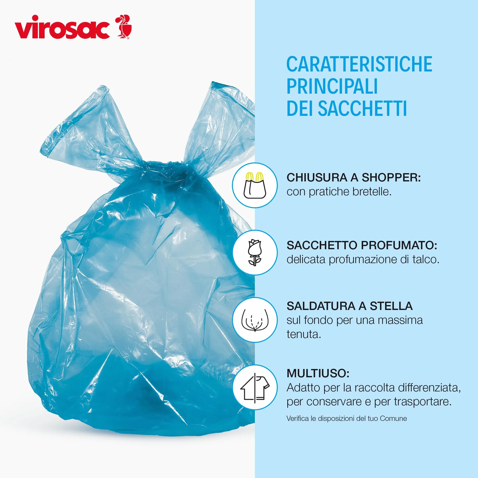 Virosac - Proxsac - Sacchetti profumati a forma di shopper 52x65, 15 pezzi per rotolo, al profumo di talco