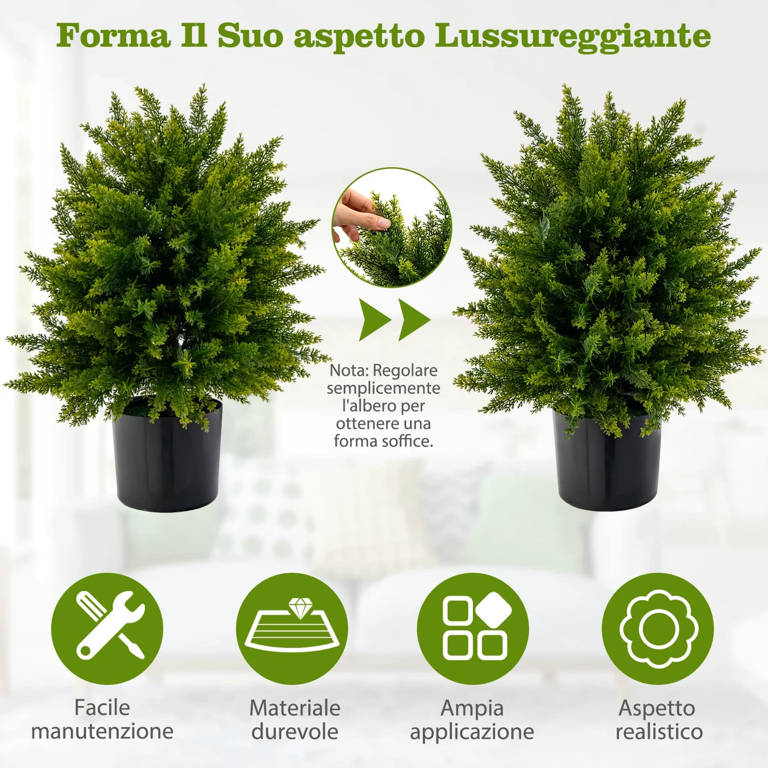 COSTWAY Pianta Finta 54 cm, Cedro Artificiale Resistente ai Raggi UV con Vaso Riempito di Cemento e Foglie Lussureggianti, Alberi Artificiali da Esterno e Interno