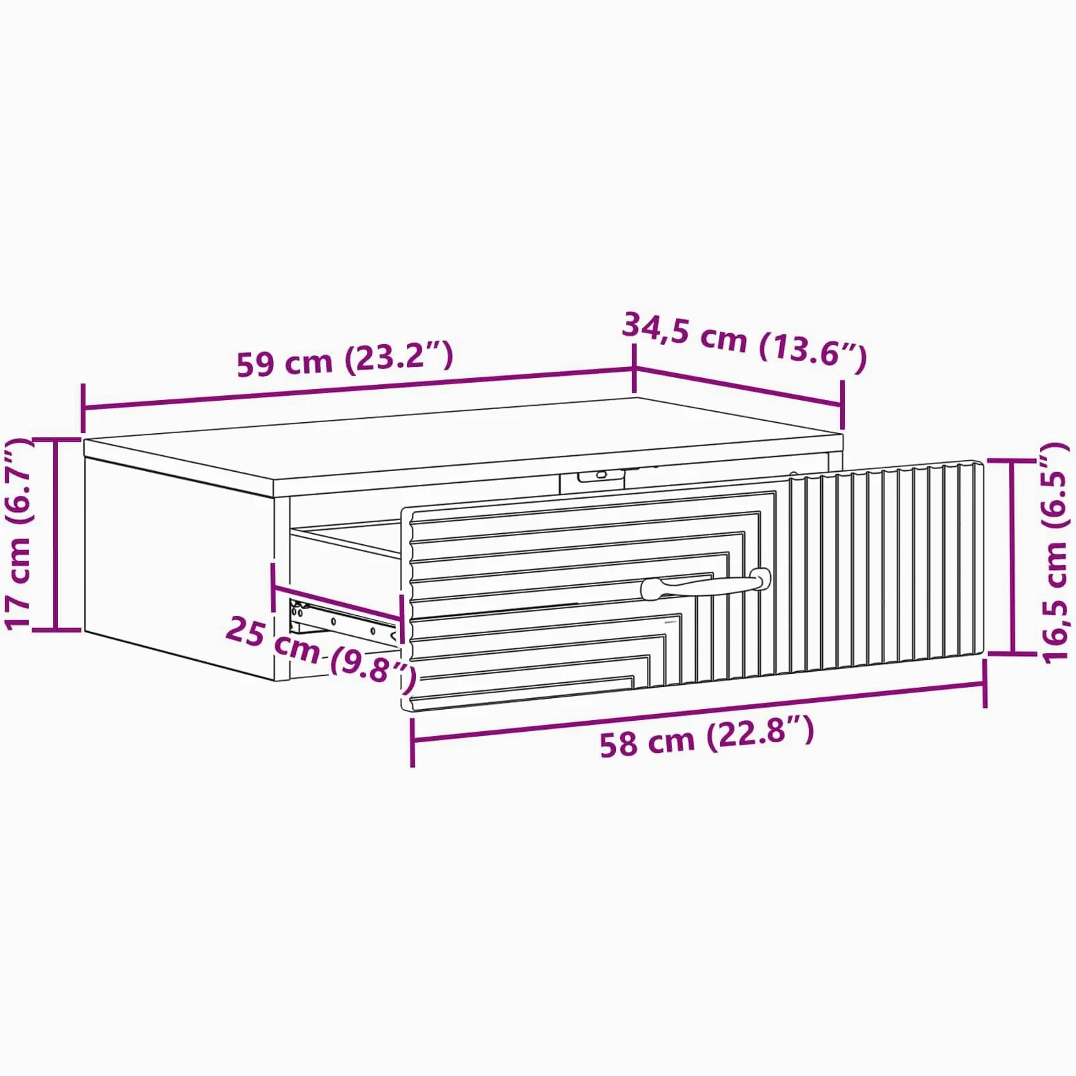 Tavolino da parete in legno nero, 59 x 34,5 x 17 cm, con cassetto, per soggiorno, corridoio, ufficio, versatile come ripiano e organizer