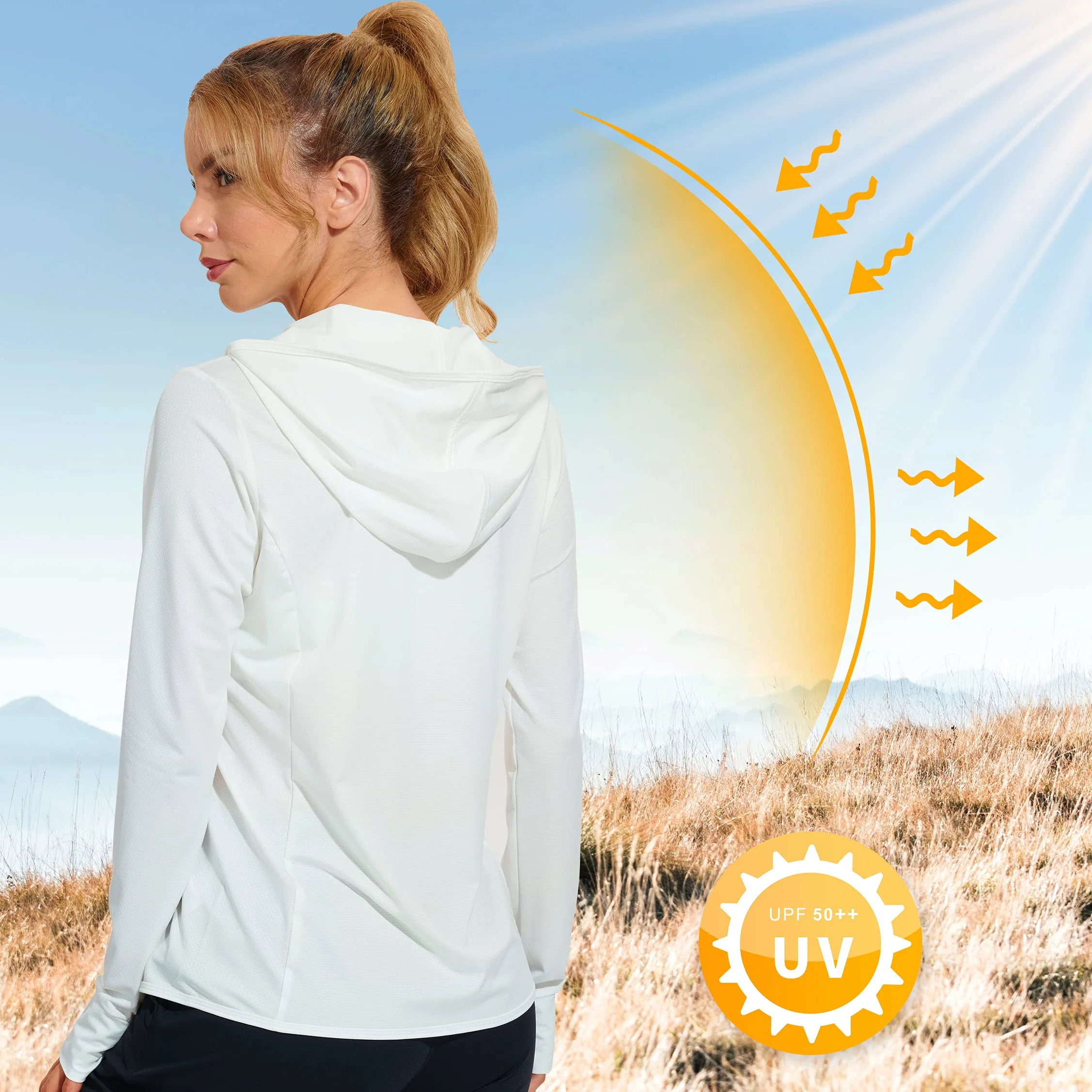 Libin Felpa Donna UV Cappuccio con Zip Completa Giacca Sportiva Protezione Solare Running Surfing Trekking Felpa con Cappuccio Tasche