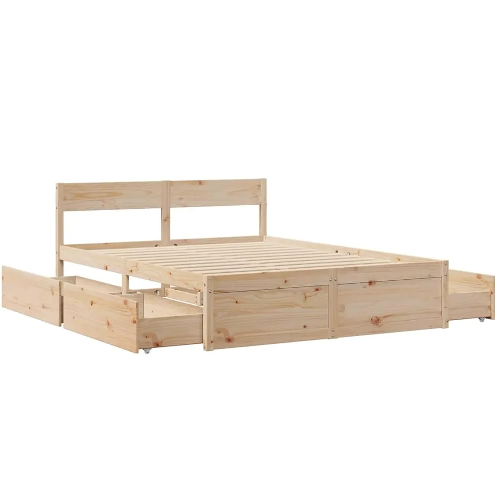 vidaXL Giroletto con Cassetti 150x200 cm in Legno Massello di Pino, giroletto con cassetti, arredo Camera da Letto, Letto Contenitore