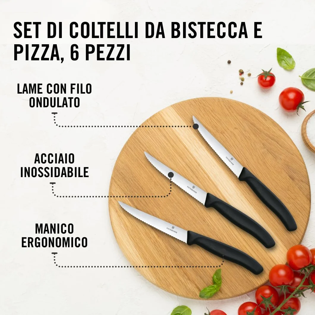 Victorinox Swiss Classic Set di Coltelli Bistecca e Pizza 6 Pezzi 11 cm