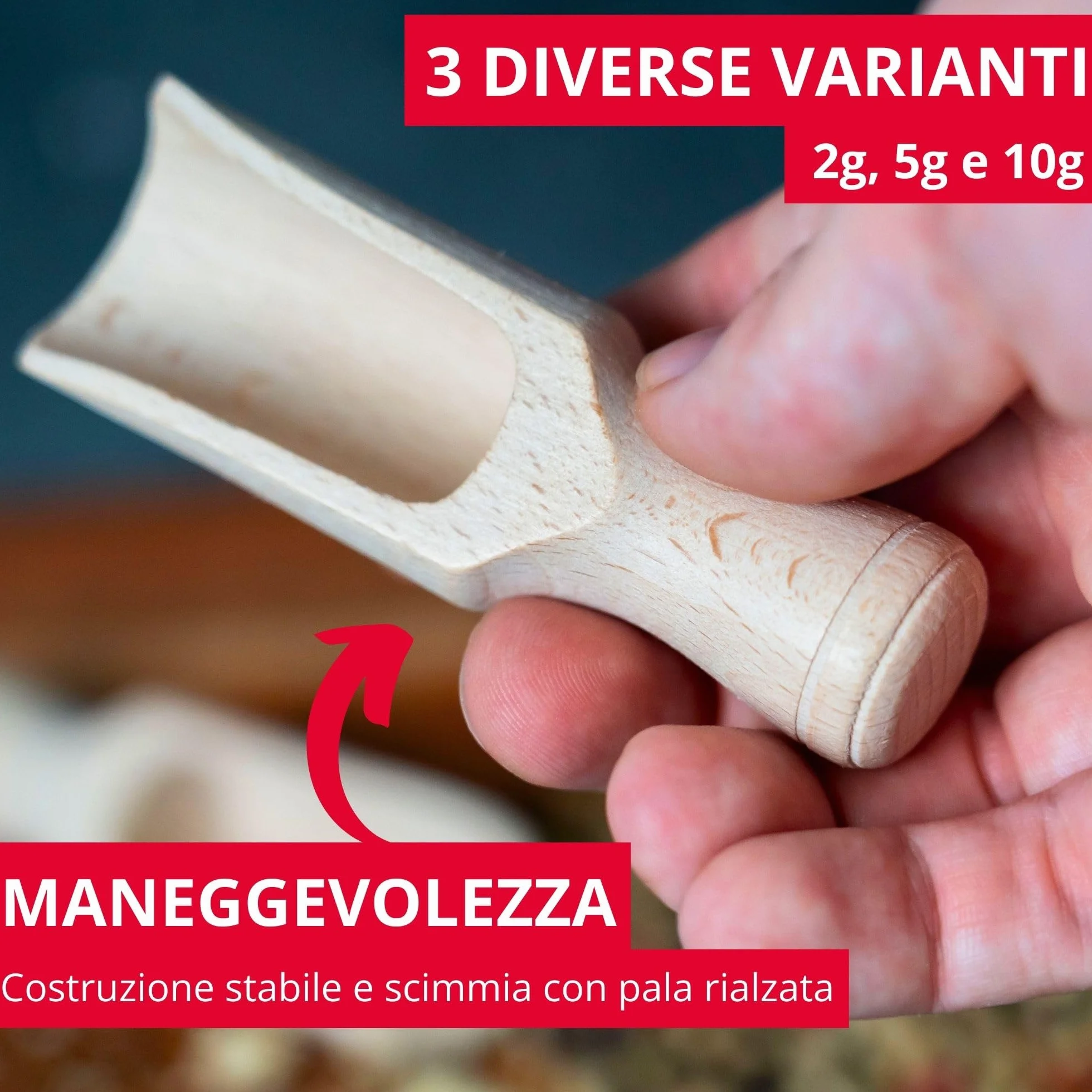 Westmark Set di 3 palette per spezie, volume di riempimento: 2 g (farina) 3 ml, in legno di faggio, mini, marrone chiaro, 91932270
