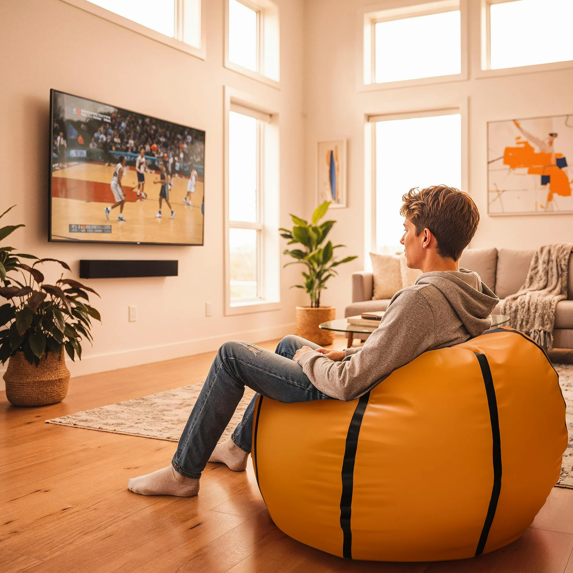 Ecopuf Basketball Pouf XL - da camera in similpelle per il basket - Ideale per gli appassionati di pallacanestro, i bambini - 100x55cm, Arancione: Pallacanestro