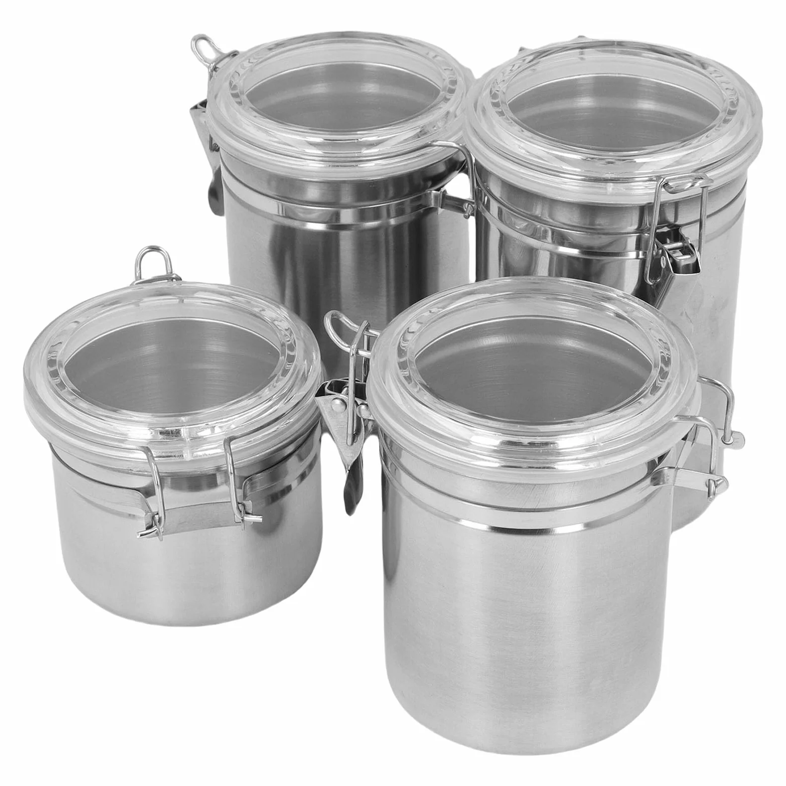 Set di contenitori per alimenti ermetici in acciaio inossidabile di 4 contenitori sigillati durevoli per l'organizzazione della dispensa della di caffè, tè, latte in polvere
