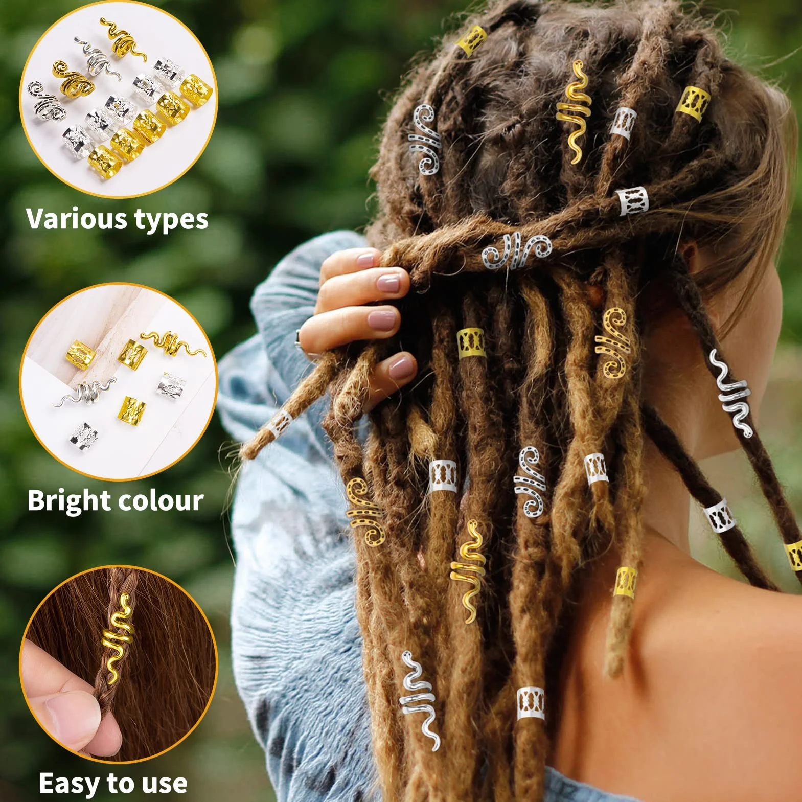 Pezzi Spirale Anelli per Capelli Trecce, Accessori per Treccia in Lega, Perline Gioielli Capelli Vichingo
