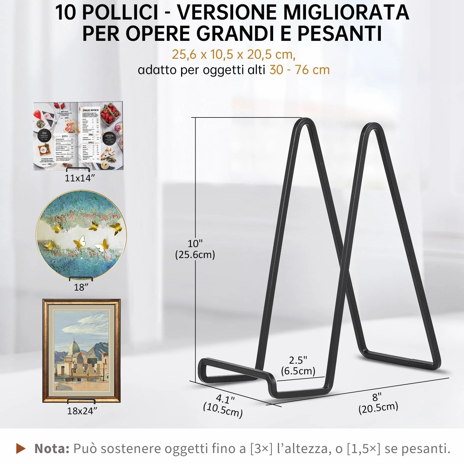 DIDUDIDU Cavalletto, supporto per piatti in Ferro, grande - supporto per piatti - Cavalletti per Tavolo - Espositori per Piatto Decorativo | Cornice Foto | Libri - Nero - 2 pezzi - 25 cm
