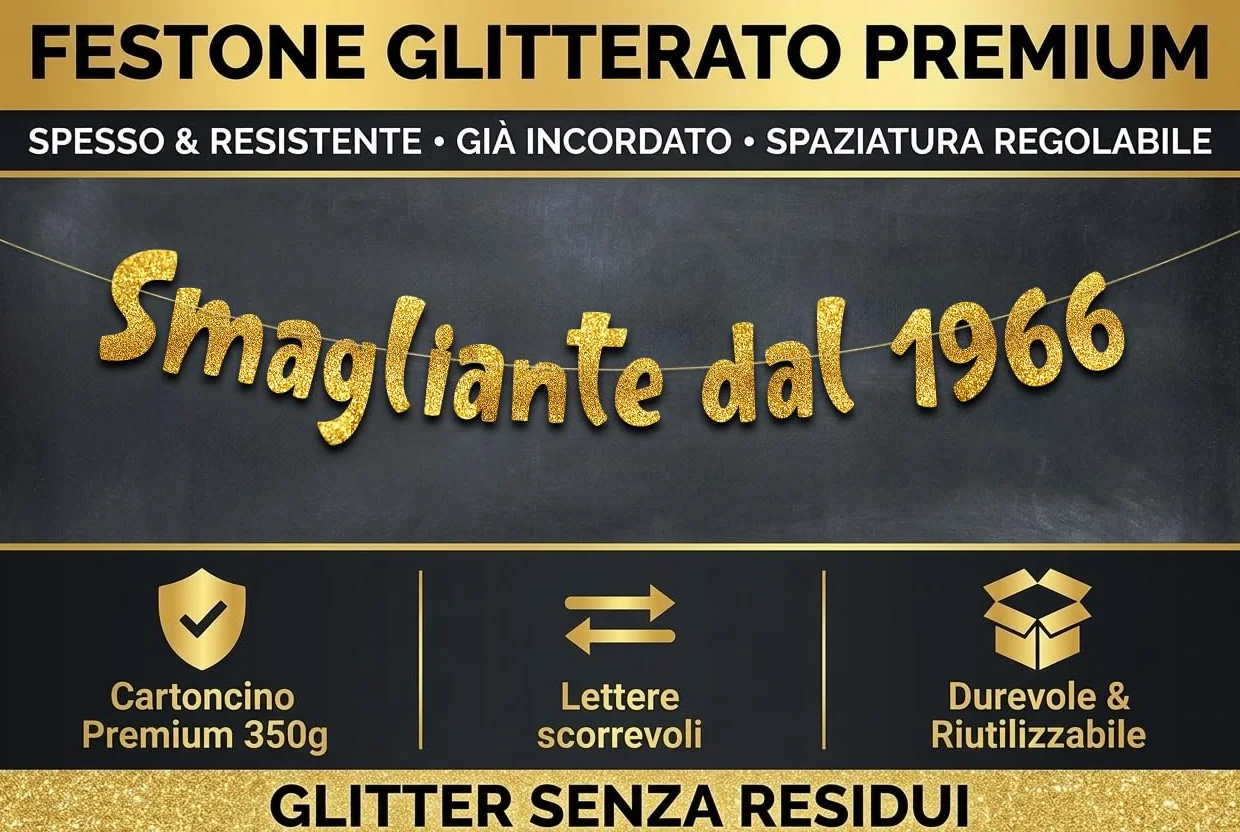 60° Compleanno Striscione "Smagliante Dal 1966" Oro Glitterato – Decorazioni Compleanno Divertenti, Gadget & Regali per Lei e Lui