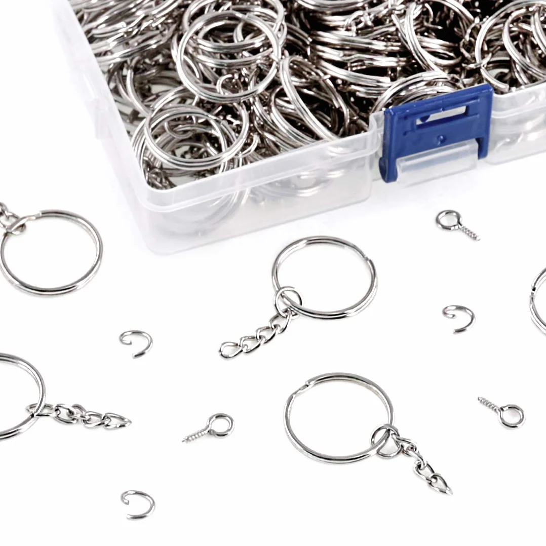 Swpeet, kit di anelli portachiavi argentati da 25 mm, confezione da 450 pezzi, include 150 anelli portachiavi con catena e 150 anelli di salto con 150
