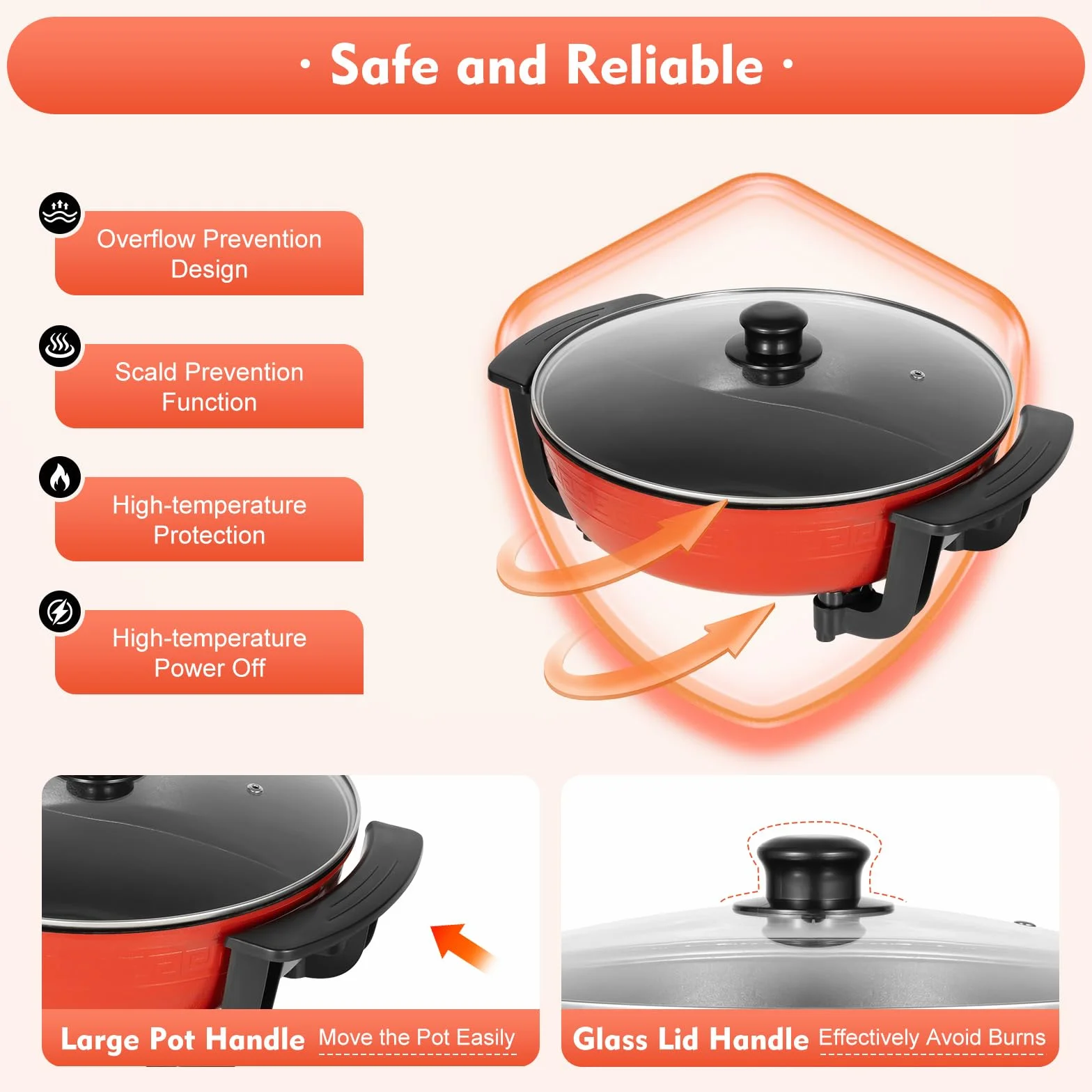 Yin e Yang Fonduta Cinese Hot Pot Elettrico 6L 1360W Divisore Wok Rosso
