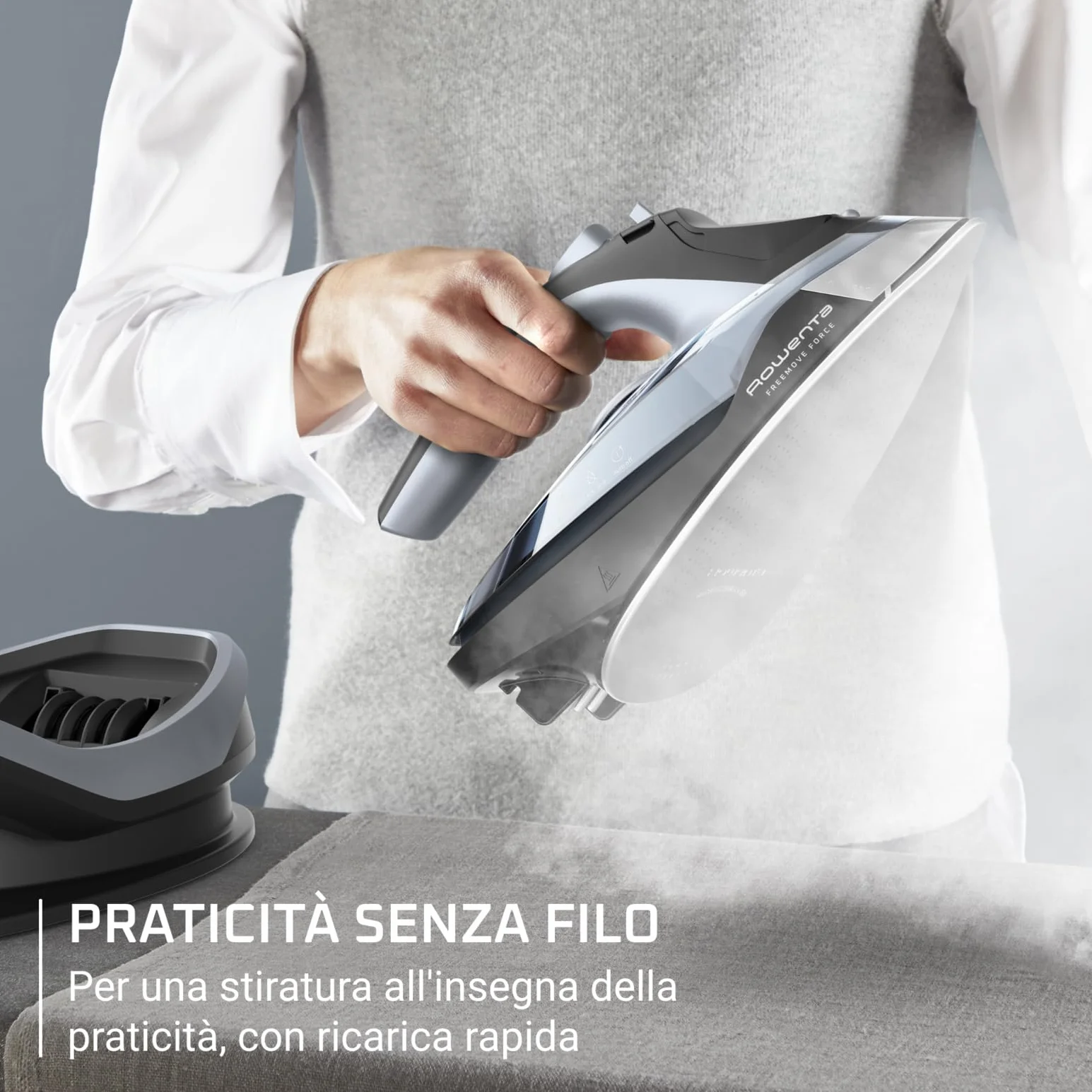 Rowenta Freemove Force, Ferro da Stiro a Vapore Senza Filo, Efficiente, Riscaldamento Rapido, Leggero, Ricarica Rapida, Erogazione del Vapore di 35 g/min, Spegnimento Automatico, DE6720D1