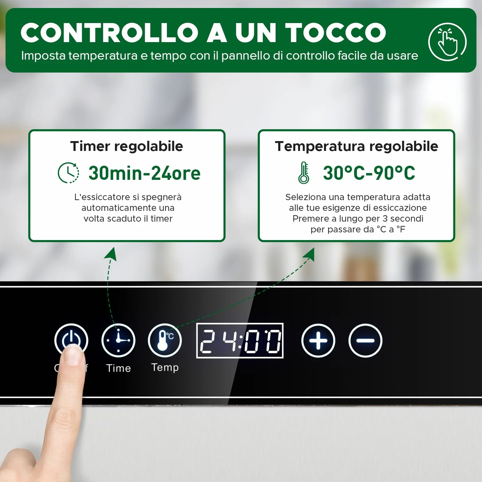 Kwasyo Essiccatore Alimentare Acciaio Inox, 8 Vassoi Con Display LCD, 24 ore Timer, 30-90°C Temperatura Regolabile,500W Essiccatore di Frutta e Verdura, Vassoi Lavabili in Lavastoviglie