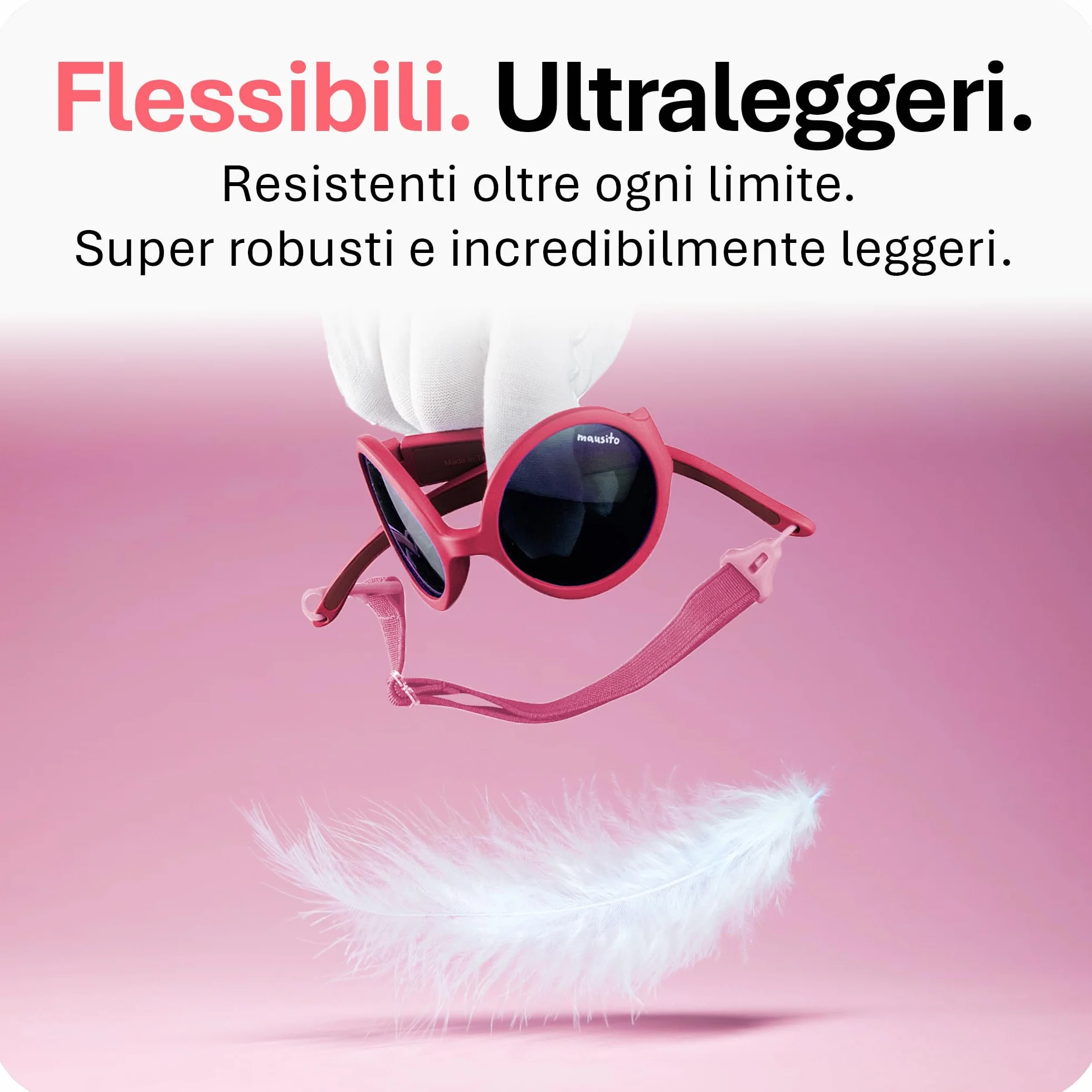 Mausito Occhiali da sole bambini 6-24 mesi 2-5 anni FLESSIBILI 100% PROTEZIONE UV Fascia regolabile rimovibile Senza BPA