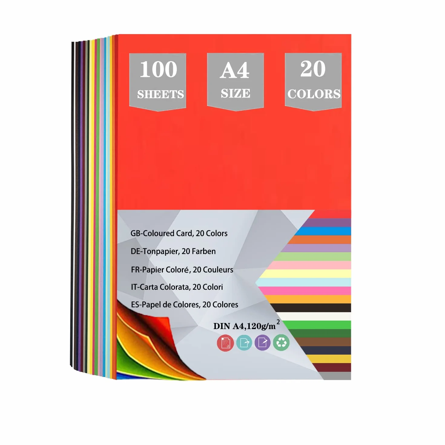 Carta Colorata A4 100 Fogli 120g Cartoncini per Origami Artigianato Decorazione 297x210 mm