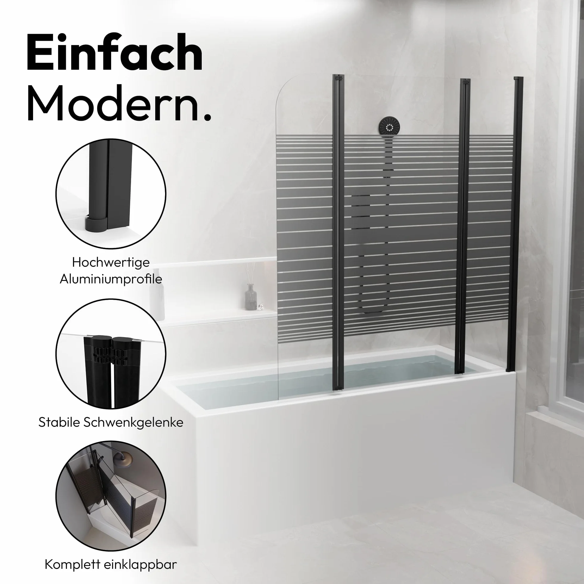 MARWELL BWF350 Black Lines - Parete per vasca da bagno, colore: nero opaco