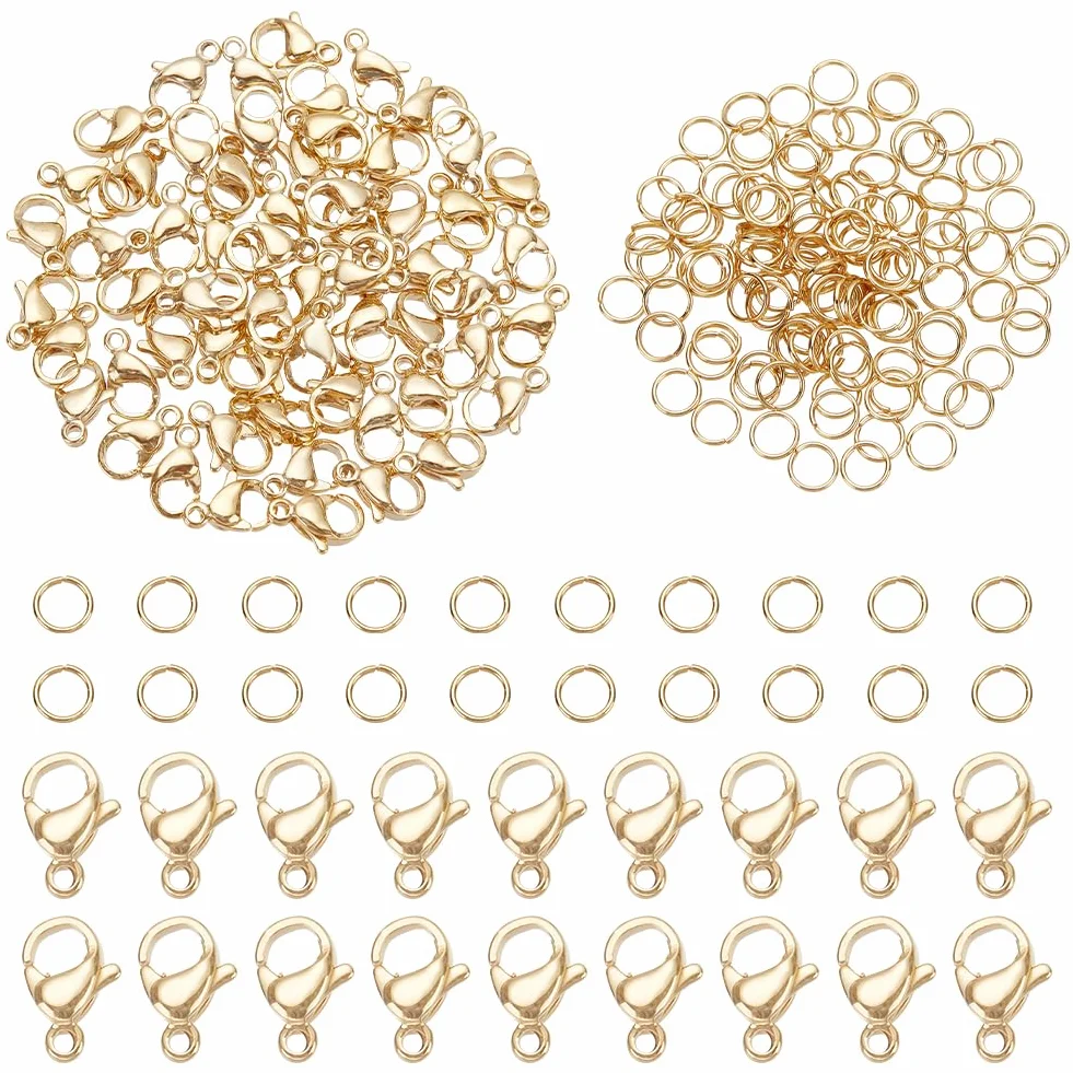 PH PandaHall 120pz 4mm Anelli di Salto Aperti Oro Anellini Aperti Acciaio Inox con 60pz Chiusura ad Artiglio di Aragosta per Gioielli Bracciale Collana Orecchini Portachiavi Fai Da Te