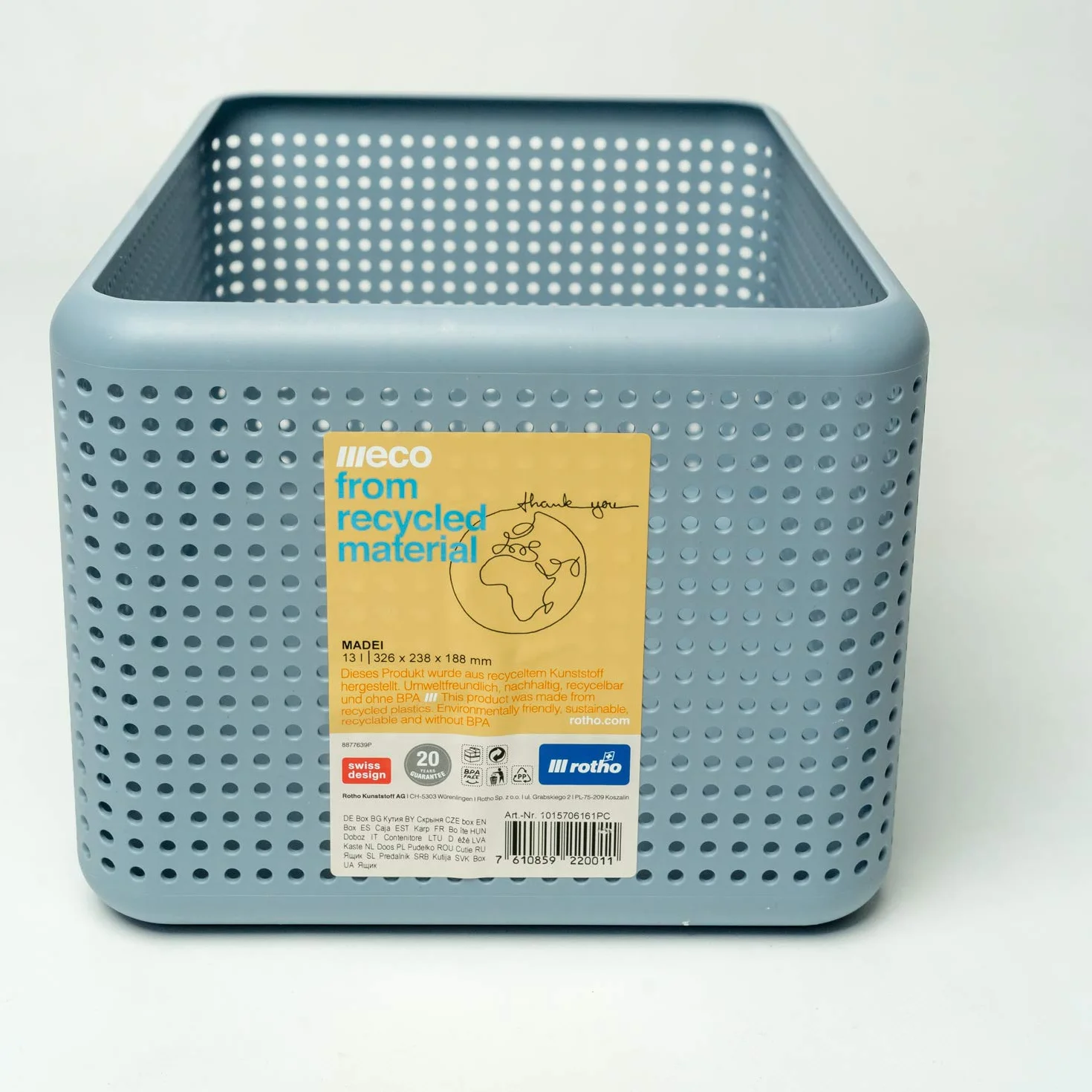 Rotho Madei Scatola di Stoccaggio, Plastica (PP Riciclato) senza BPA, Blu, 13 L, 32.6 x 23.8 x 18.8 cm