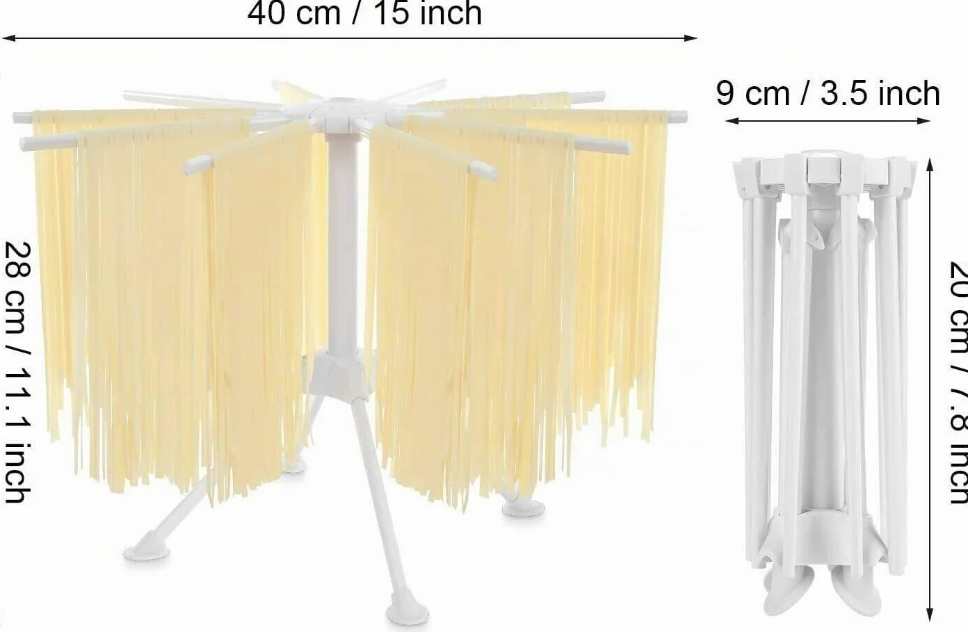 Stendi Pasta Fresca con 10 Bracci Estensibili - Essicatore per Asciugare Pasta Fresca Stendipasta - Appendi Pasta Fresca in Plastica - Stendino per Pasta Fresca per 2 kg, Bianco