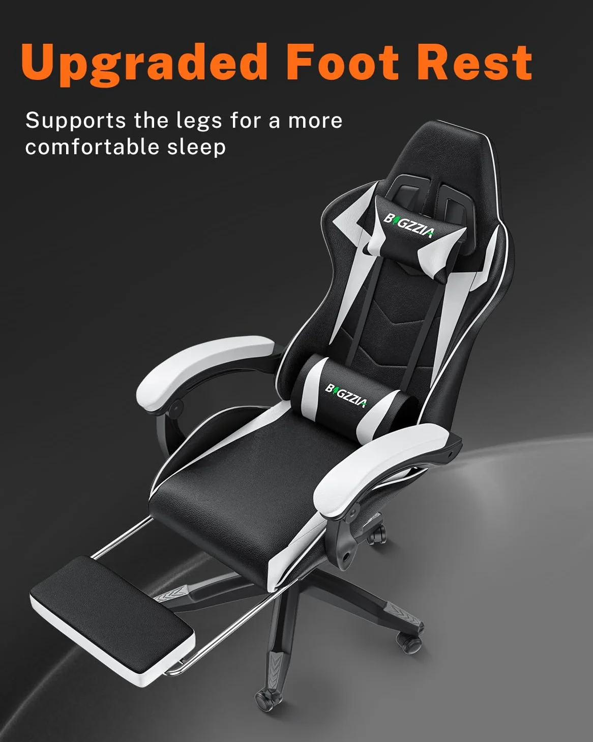Racingreat Sedia da gaming, ergonomica, per gamer, con cuscino lombare e poggiatesta, regolabile in altezza, sedia per computer, per ufficio, per adulti, ragazze e ragazzi (Con poggiapiedi,Bianco