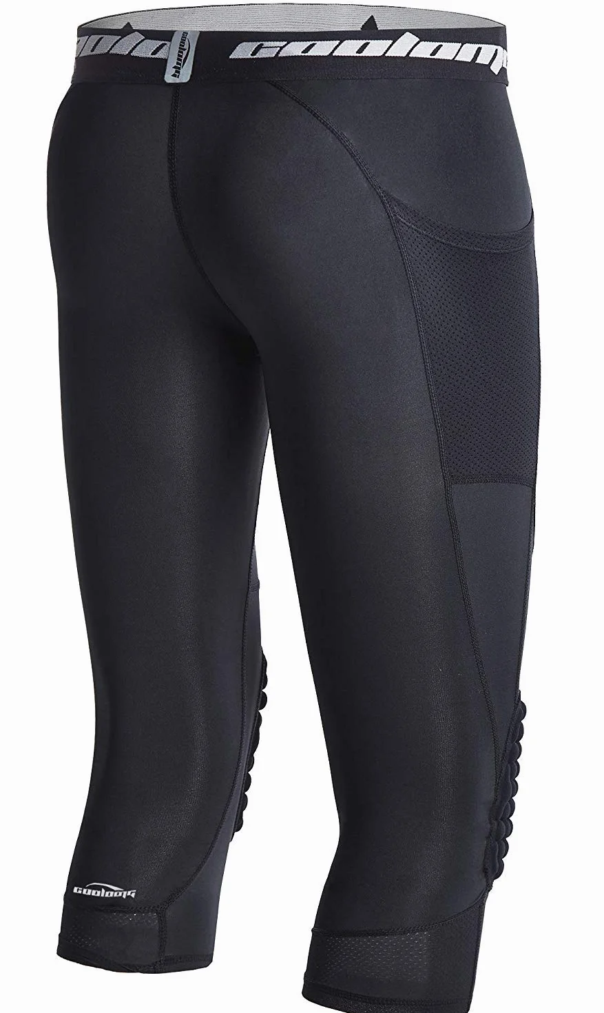 COOLOMG Pantaloni da basket con ginocchiera per bambini, a compressione a 3/4, leggings imbottiti