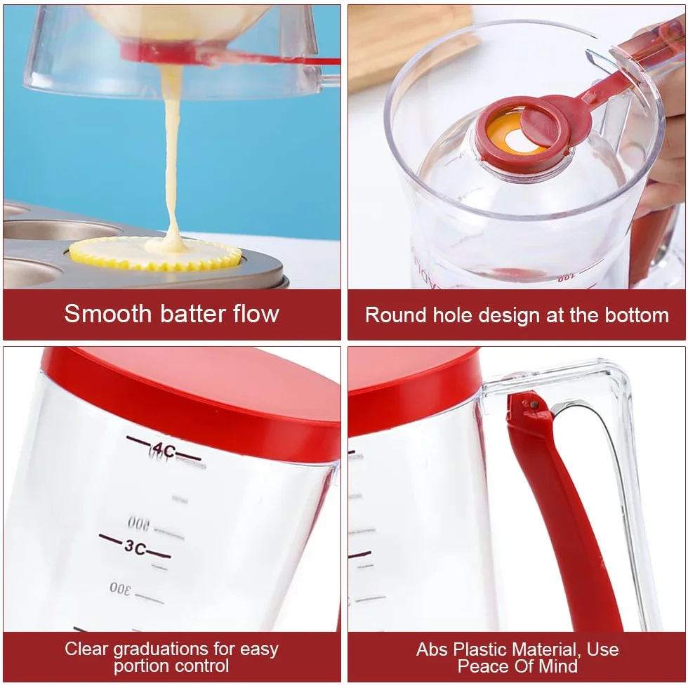 Dispenser per Pastella per Pancake 900ml Dosatore Manuale per Pancake Dispenser per Miscela per Pancake Dosatore per Pancake Plastica Dosatore per Impasti per Pancake Cupcake Torta e Waffle