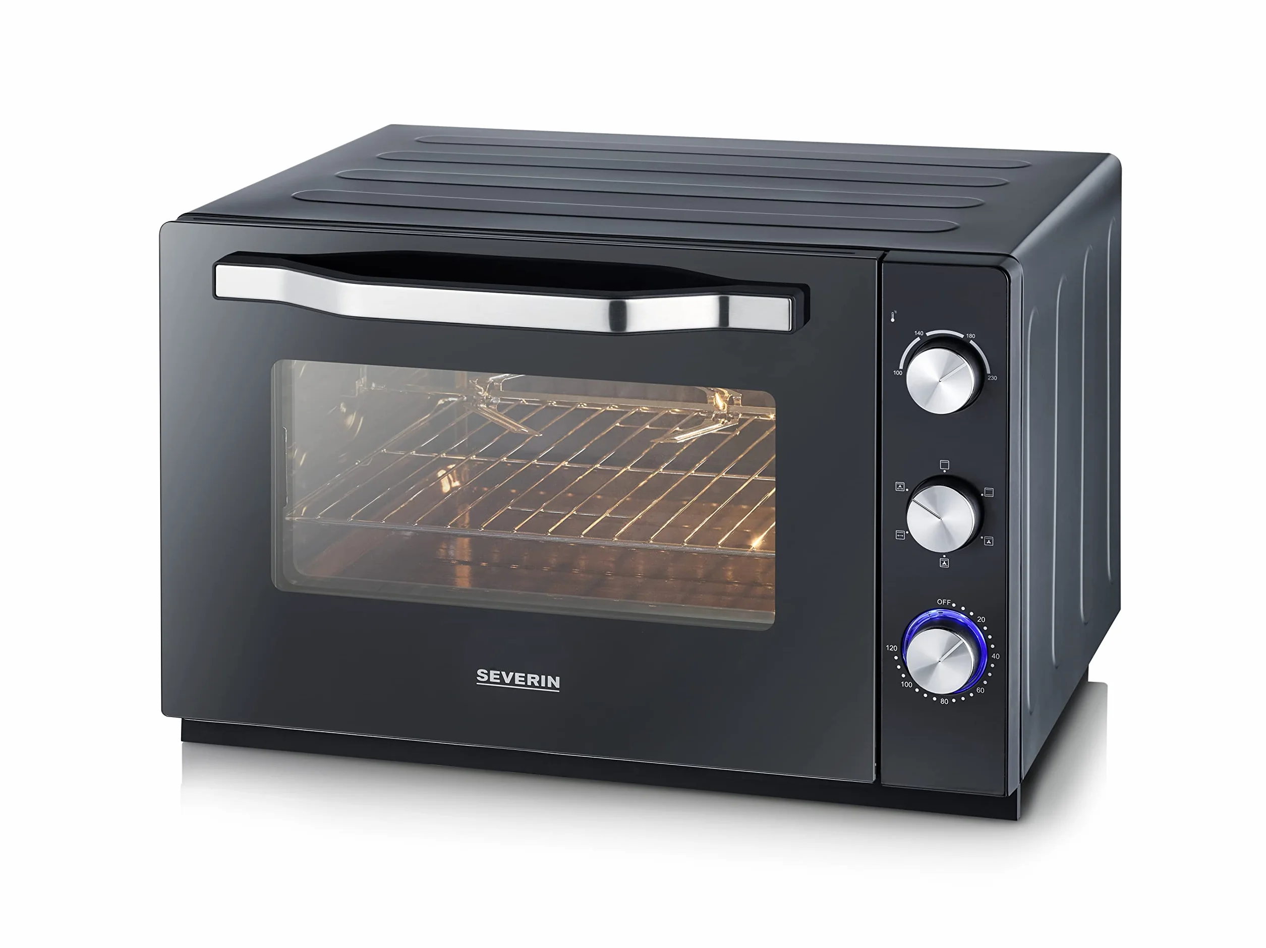 SEVERIN Forno Elettrico Ventilato XXL 60 Litri 2200W 100-230°C Timer 120 min Pietra Refrattaria Girarrosto Luce Interna 6 Modalità Nero TO 2073