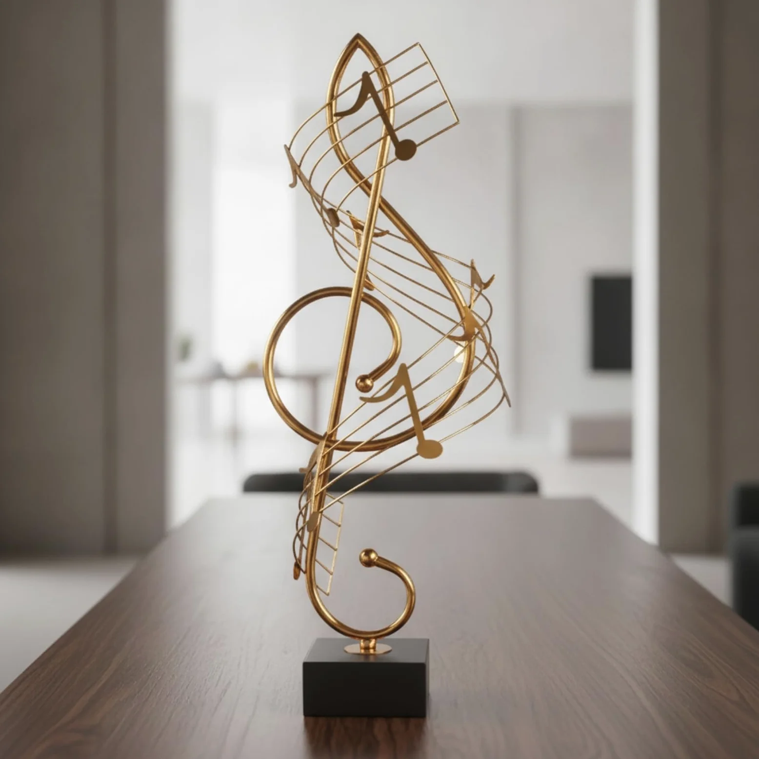 Colcolo Nota Musicale Decorativa Scultura Statua Ornamento Figurina con Spirale a Filo Metallico E Base Quadrata Stabile Estetica Moderna Essenziale Adatta a, Nota Musicale Media Dorata