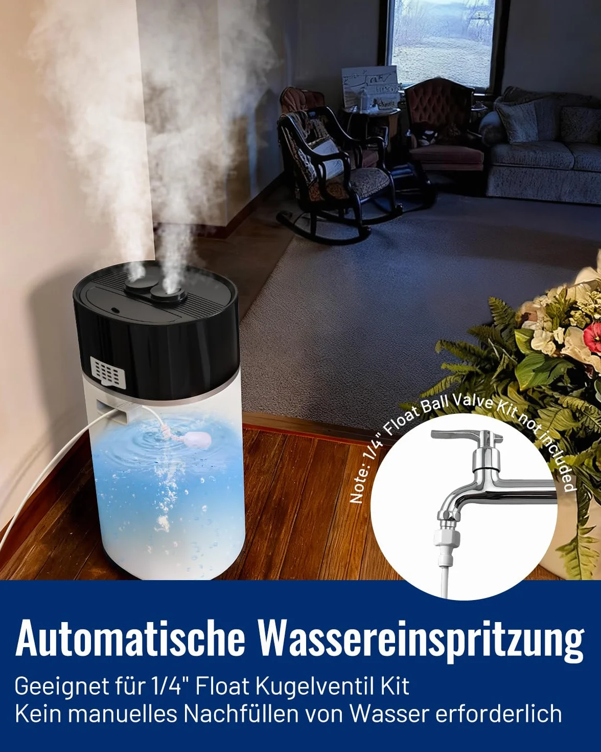 Umidificatore per stanze grandi, 18 L, tecnologia di nebbia calda e fredda, colore bianco
