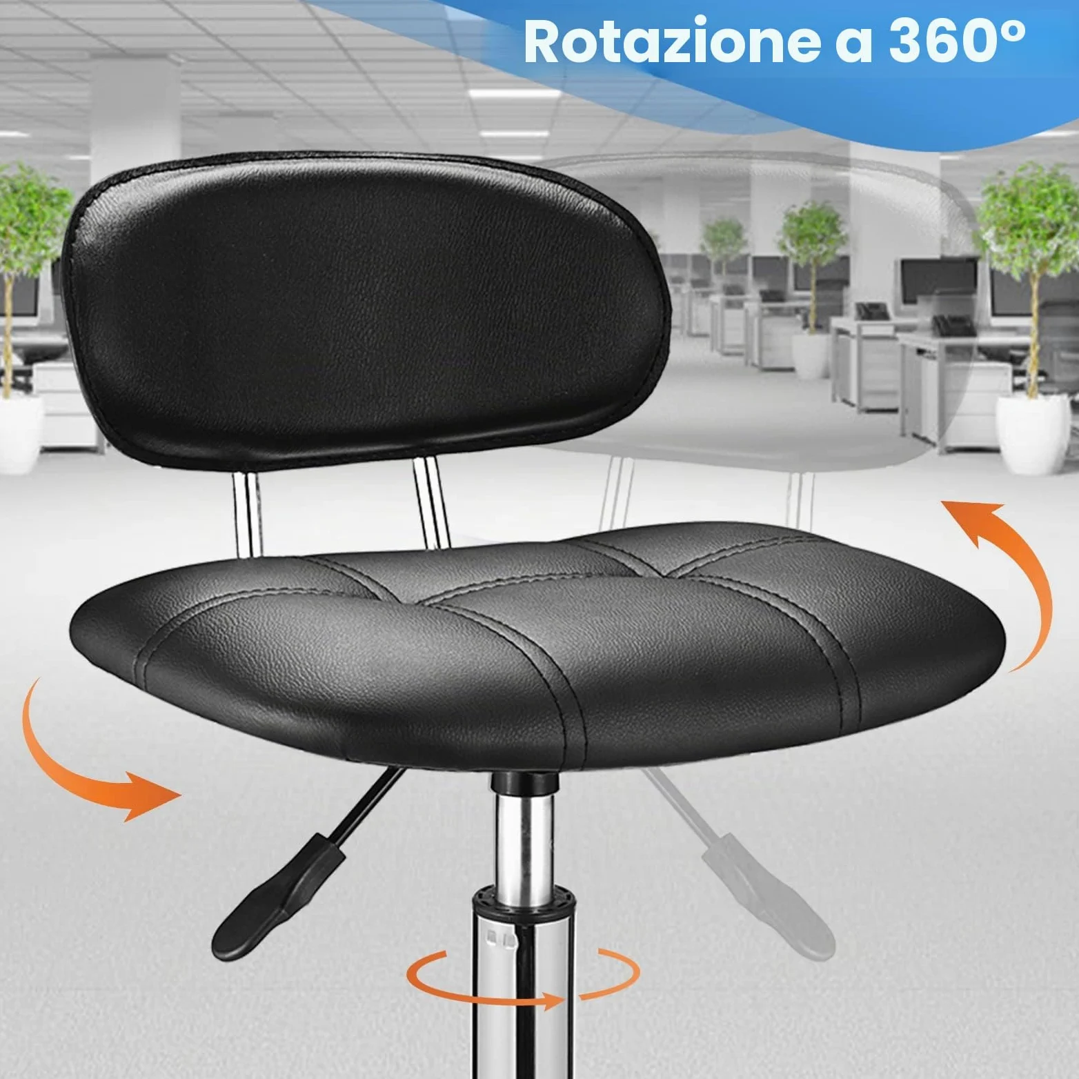 HMTOT Sgabelli quadrati con schienale regolabile in altezza e girevole con ruote, colore: nero