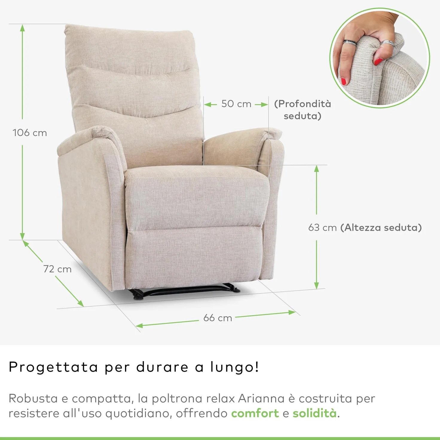 EVERGREENWEB - Poltrona Relax Reclinabile Elettrica con Comodo Pulsante Integrato nel Bracciolo, Schienale Regolabile e Triplo Cuscino in Tessuto Beige, 2in1 Poltrona Letto con Seduta Ergonomica